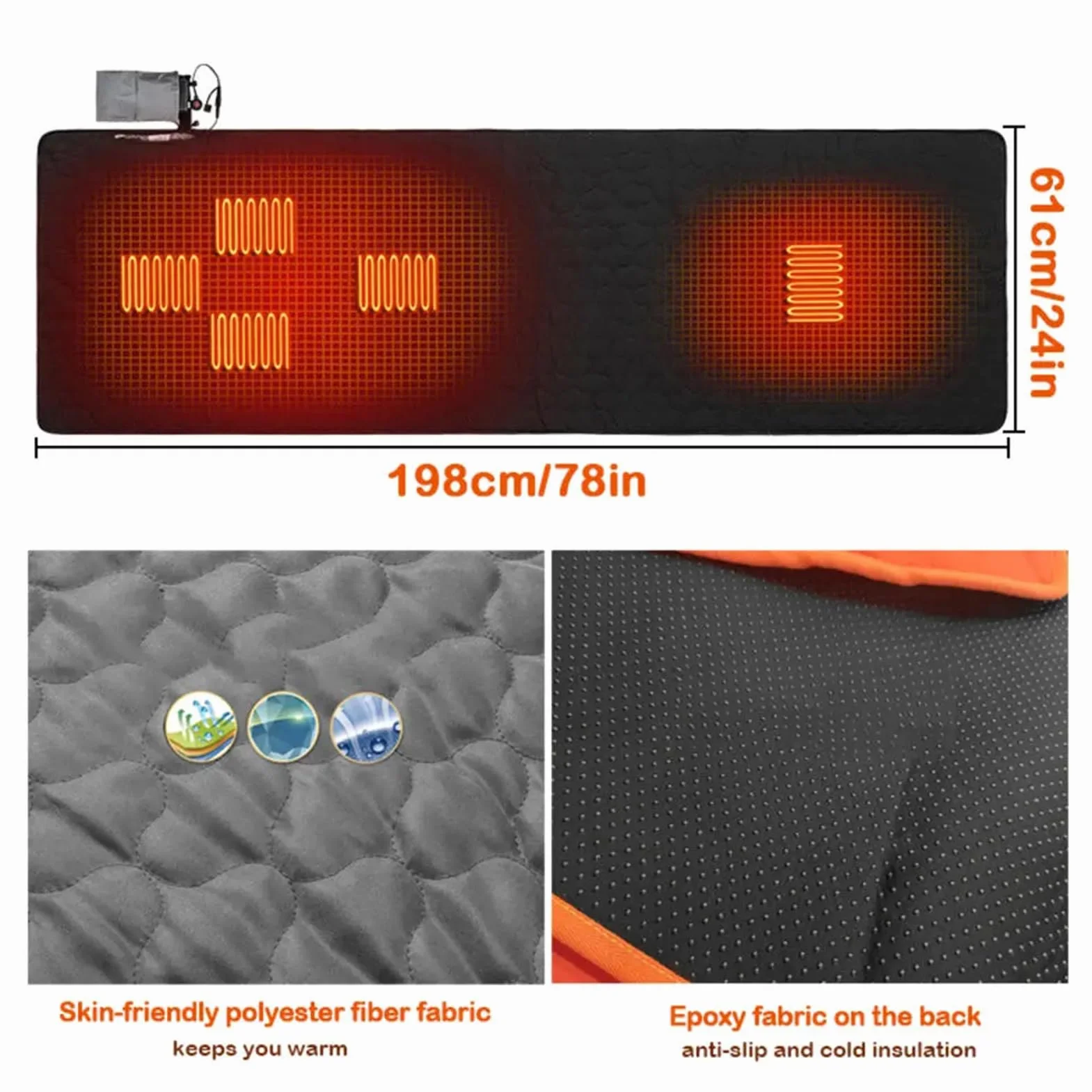 Forro para Saco De Dormir con Doble Calefacción, Almohadilla Térmica Eléctrica USB, Calentador para Acampar, Manta Calefactora Portátil para Clima Frío para Interiores Y Exteriores