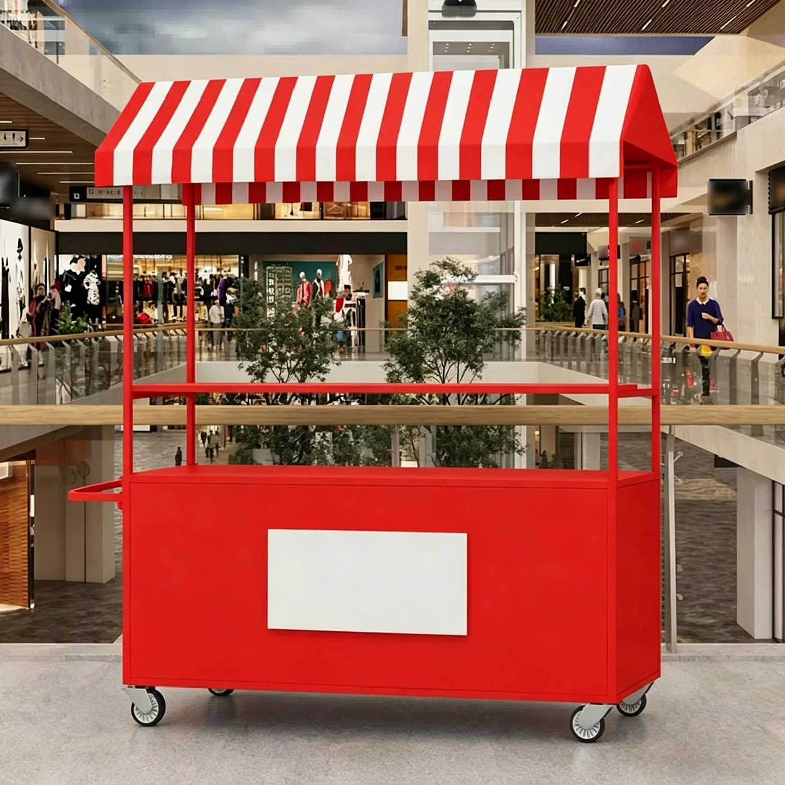 Carrito de Venta Ambulante Exterior con Toldo a Rayas, Carro de Comida con Superficie Segura y Gran Almacenamiento(Red,L 120CM/47.2IN)