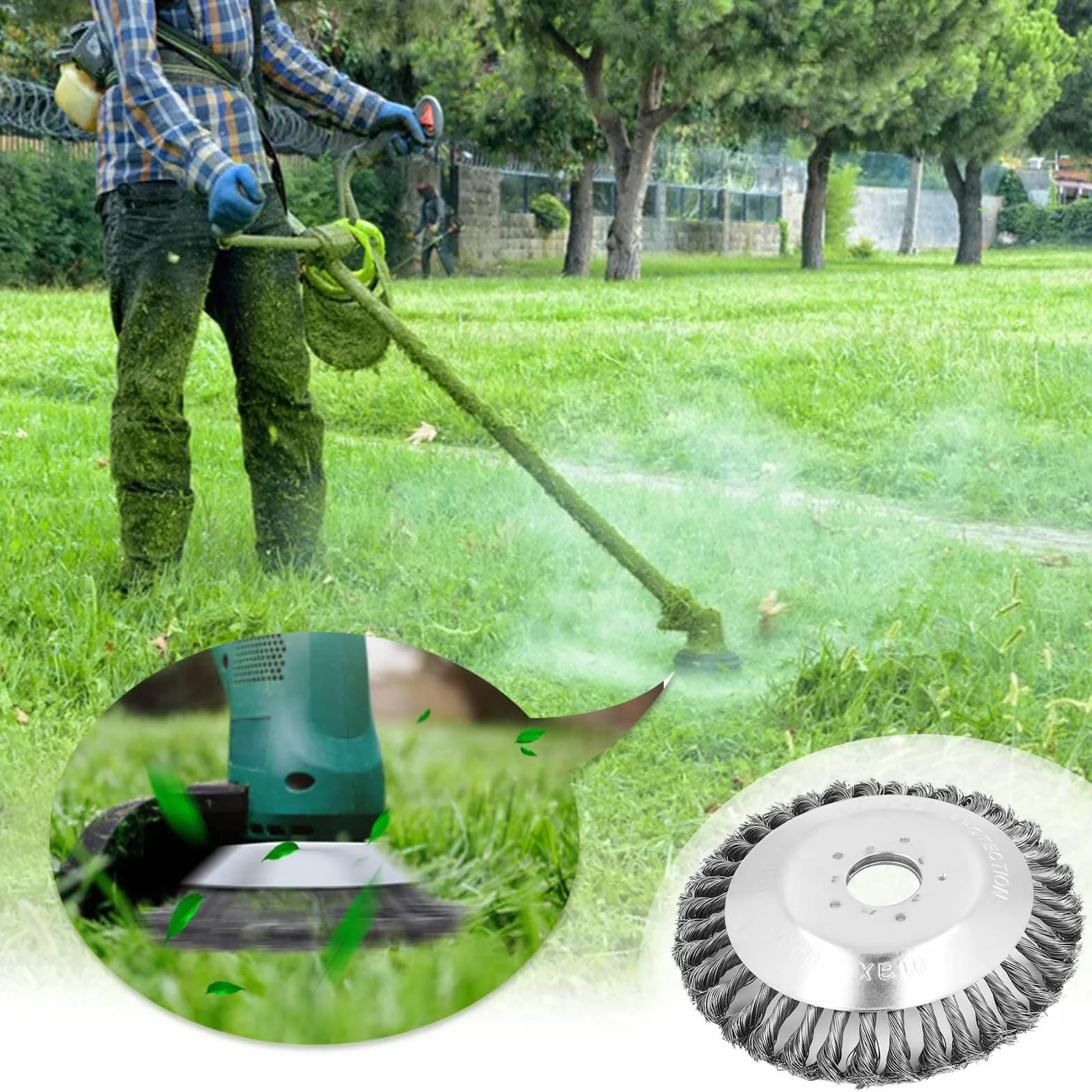 Cepillo de Malezas Redondo con 4 Accesorios, Adecuado para Jardines y Espacios Verdes (6 Pulgadas)
