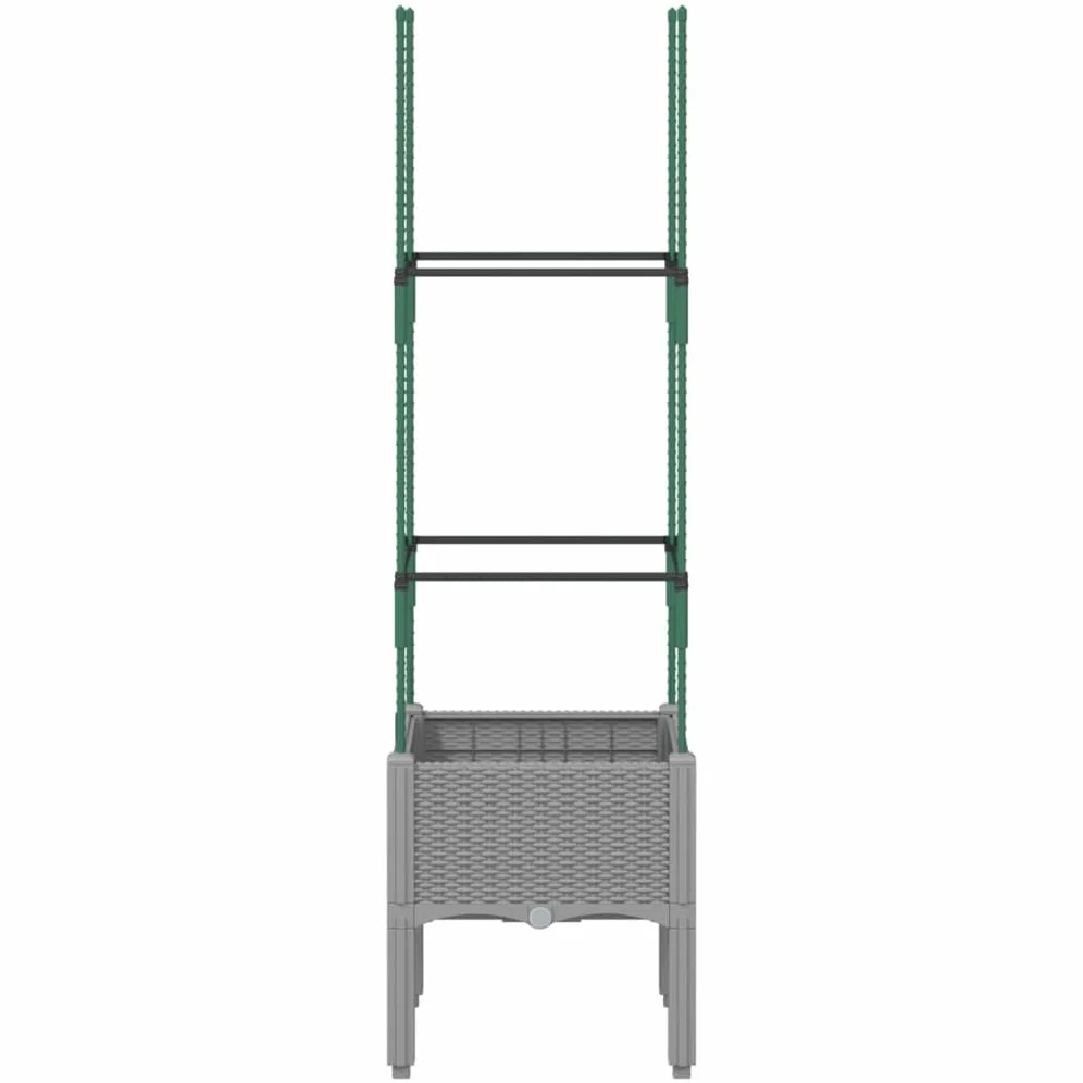 Macetero con enrejado, gris claro, 40 x 40 x 142,5 cm, plástico PP, maceta elevada para plantas trepadoras, jardín y terraza, aspecto de ratán, resistente y resistente a los golpes