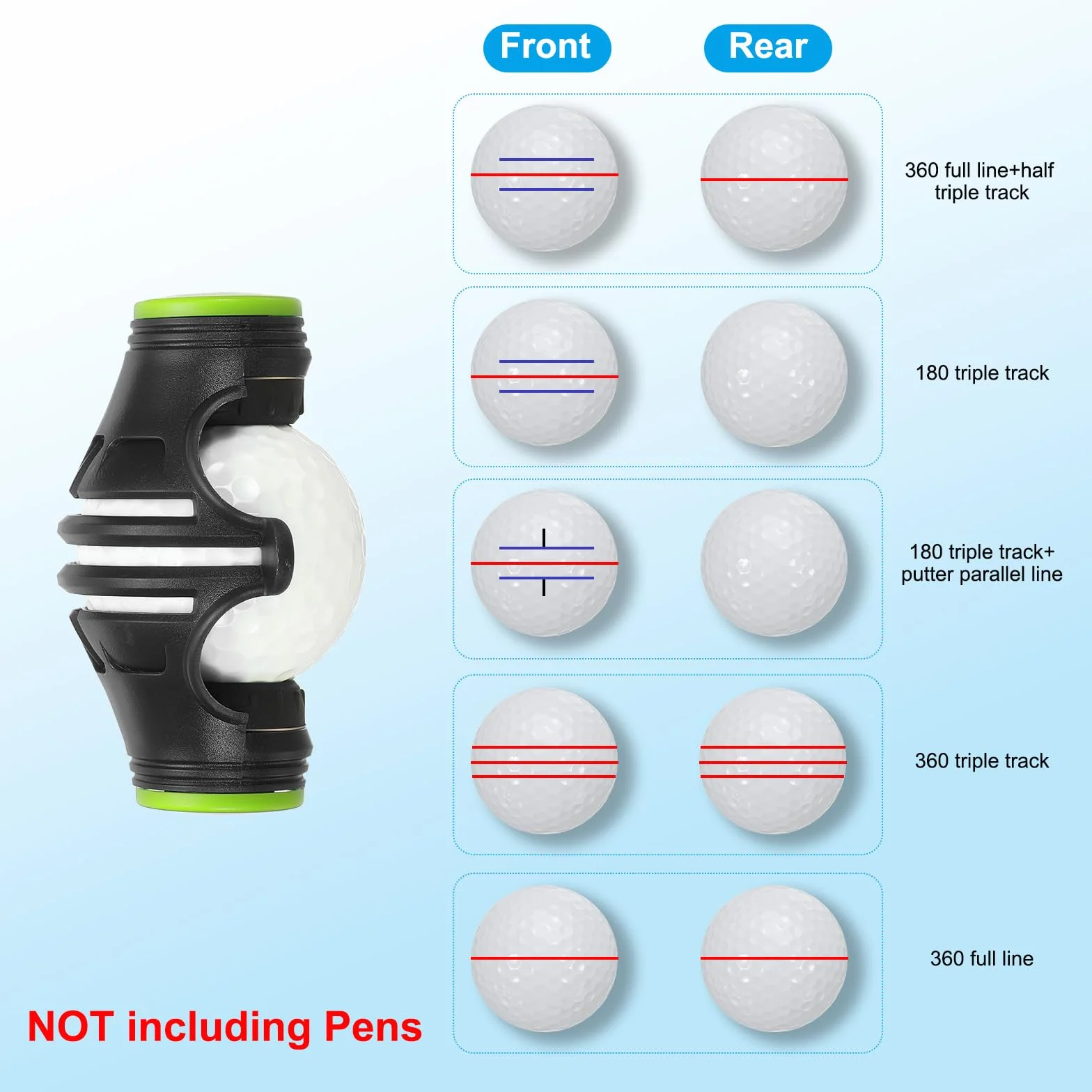 PATIKIL Plantilla para Marcar Bolas de Golf 360 Grados Herramienta de Marcado de Alineación Triple Track Negro/Verde