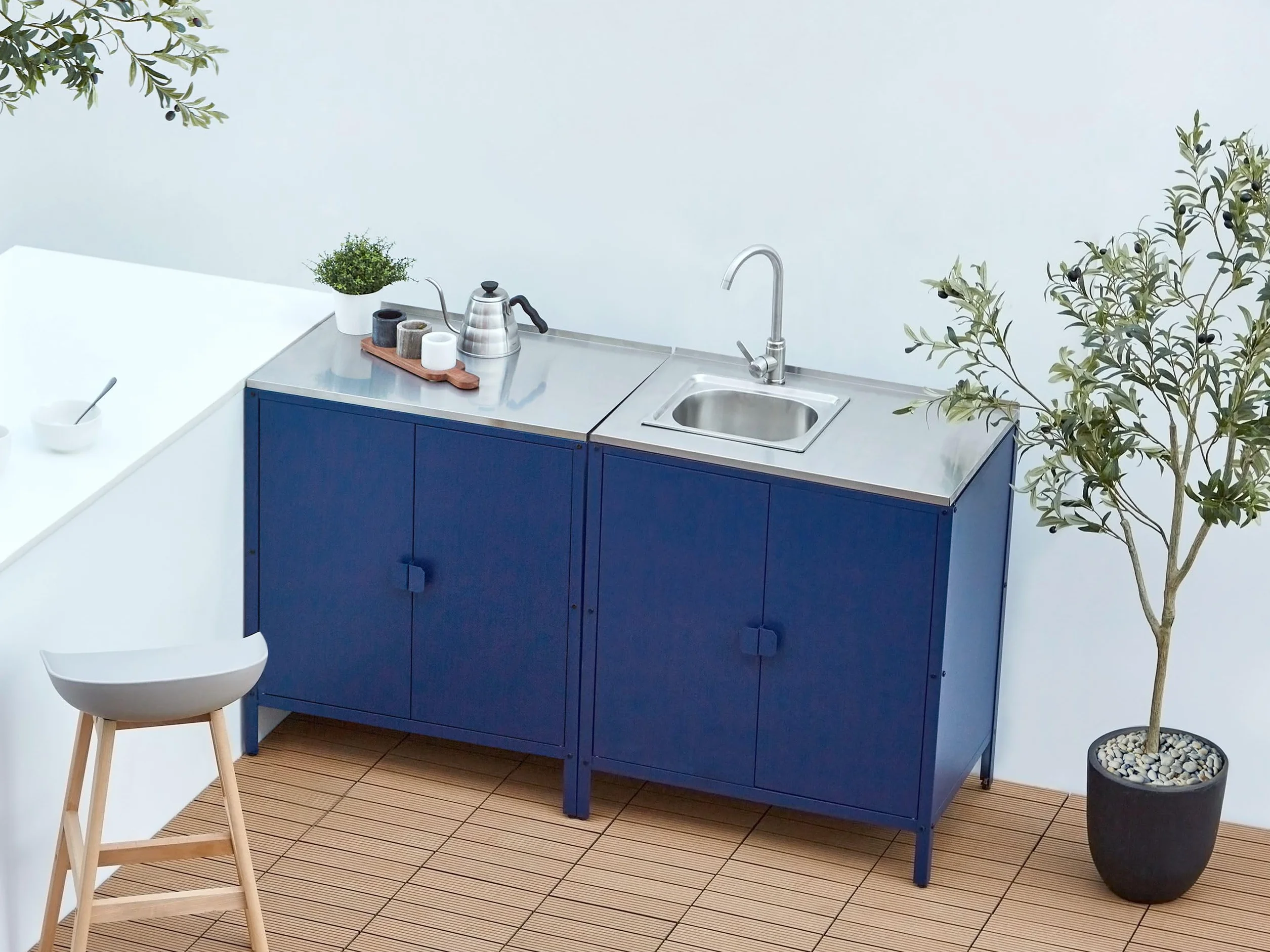 Beliani Armario Cocina Exterior 2 Puertas de Acero Inoxidable Azul Vilama