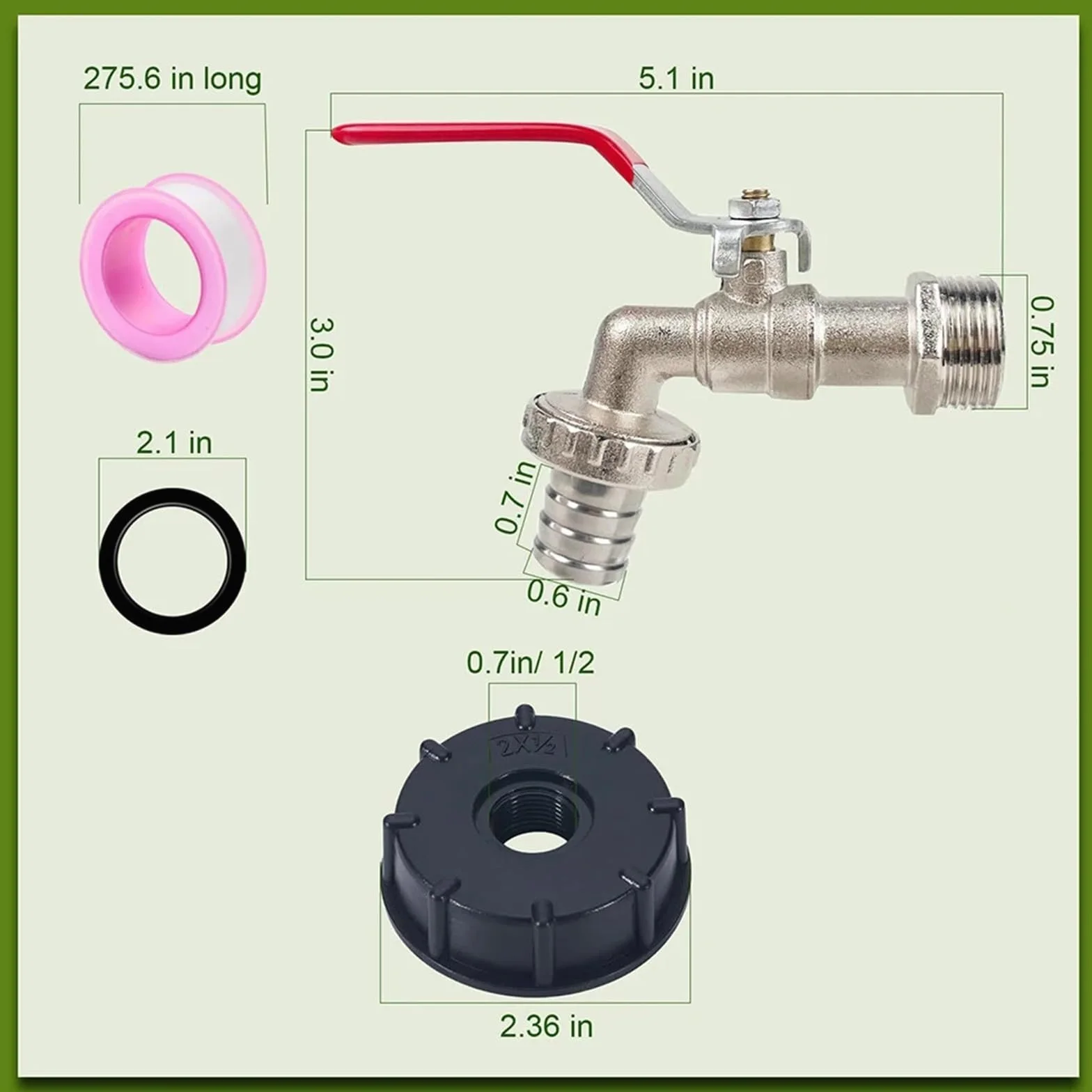 IBC - Adaptador de grifo de tanque -S60X6, rosca gruesa, grifo de conexión rápida para mangueras de 3/4 pulgadas, válvulas de conector de latón (aleación)