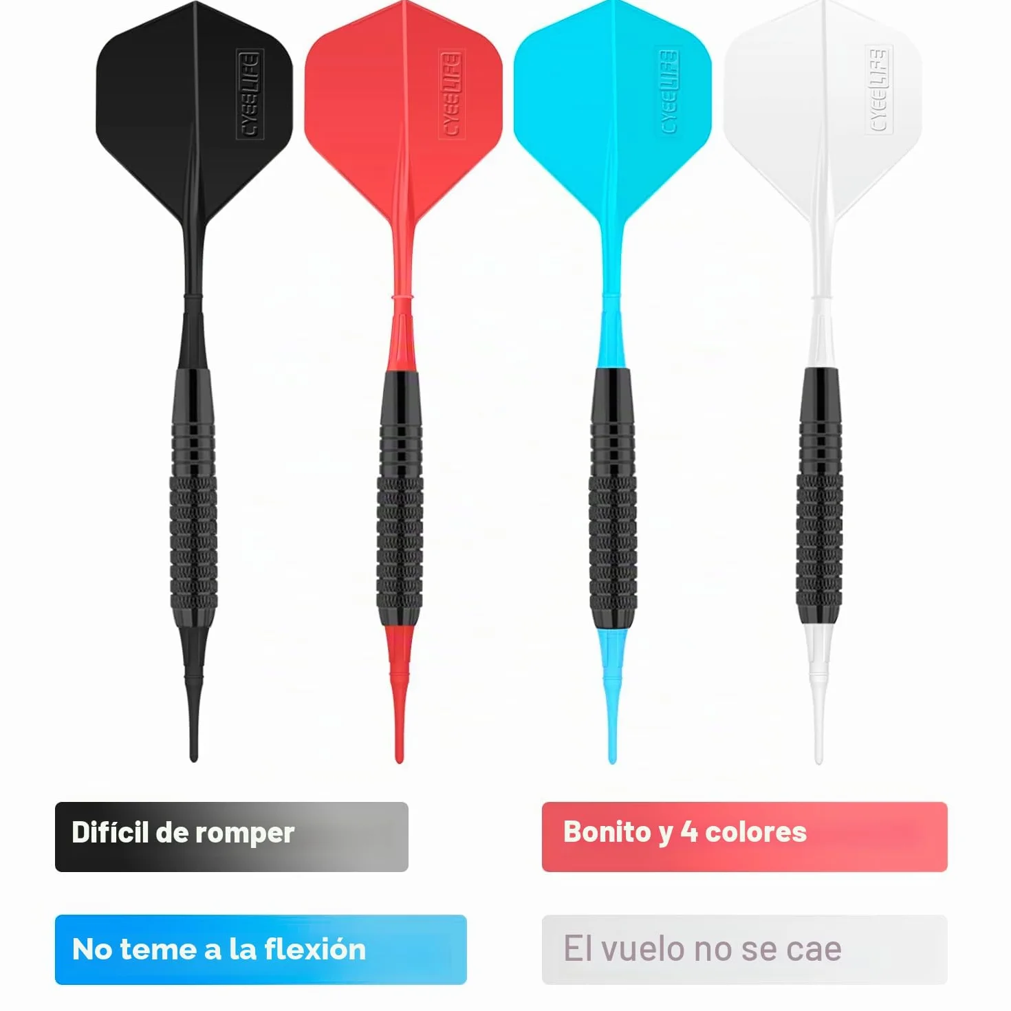 CyeeLife Dardos de Plastico 16 Gramos, 4 Colores Ejes, Dianas Electronicas