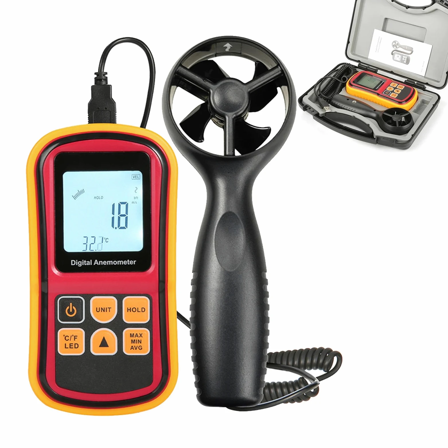 Medidor de Velocidad del Viento LCD Digital de Mano, Anemómetro Probador de Velocidad del Flujo de Aire Dispositivo de Medición con Luz de Fondo para Medir La Velocidad del Viento