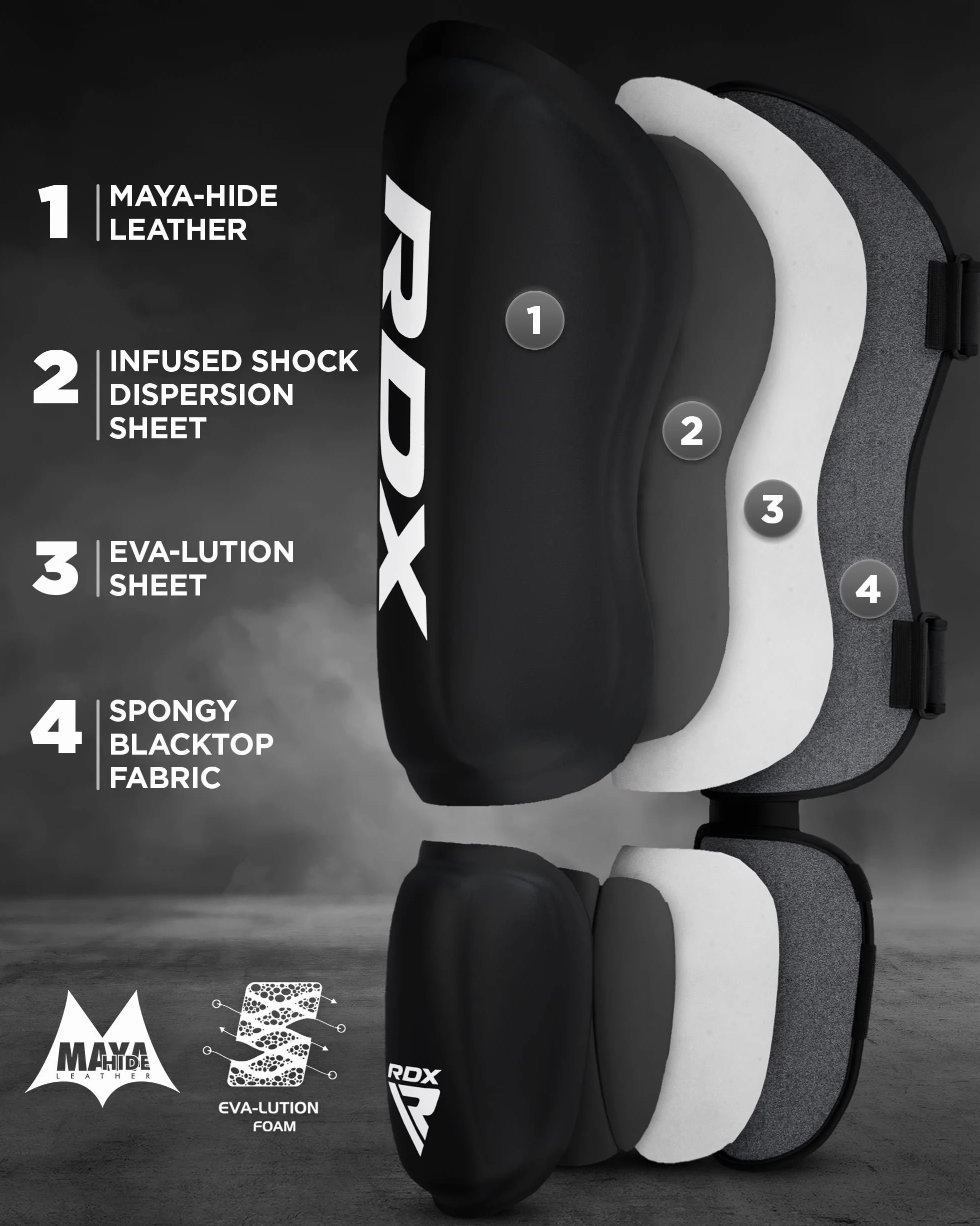RDX Espinilleras Kickboxing Muay Thai Aprobadas SATRA SMMAF Piel Maya Premium Protección Empeine Piernas