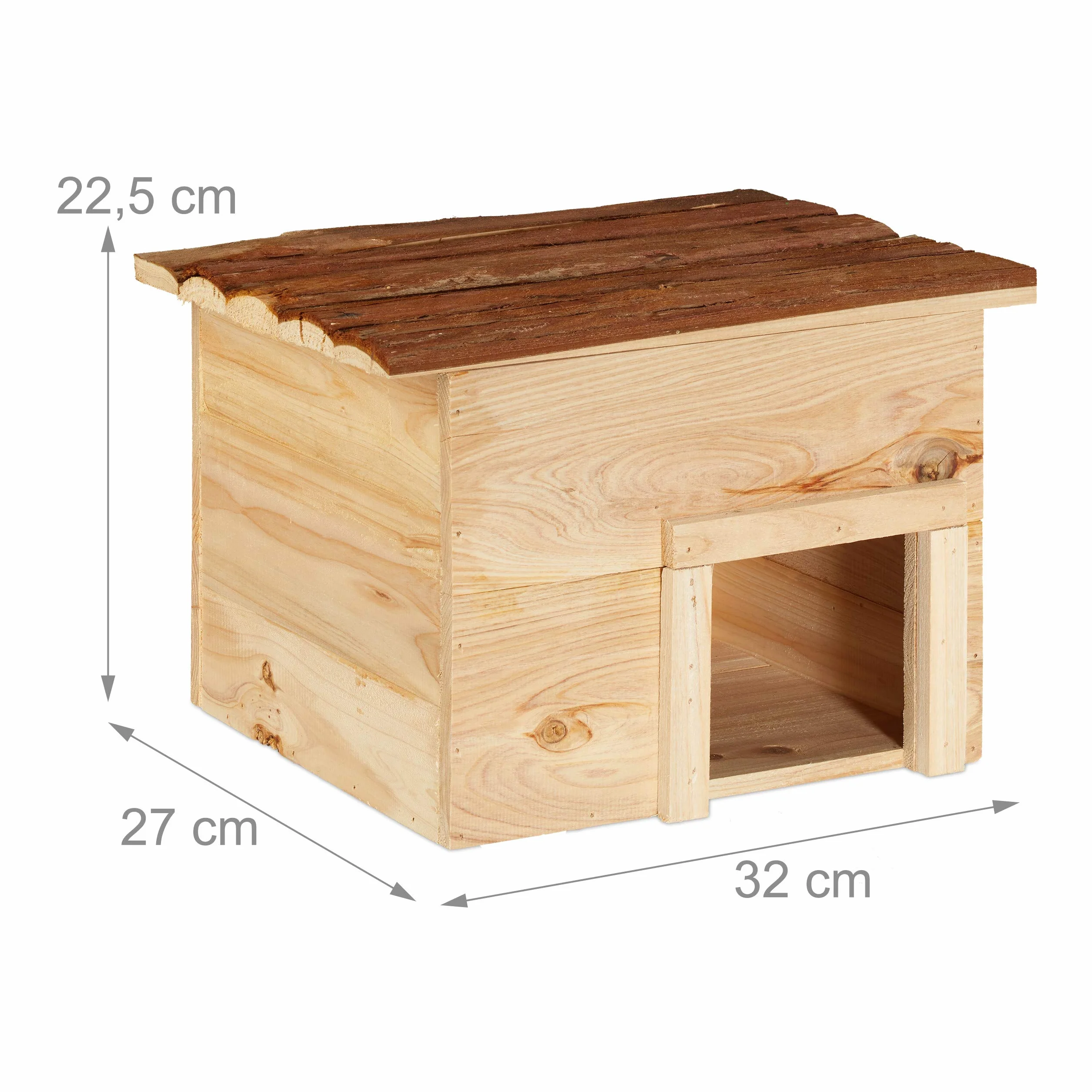 Relaxdays Casa Erizo, Cueva Animales Pequeños, de Madera, con Suelo, Refugio Hibernación Jardín, 22,5x32x27 cm, Natural
