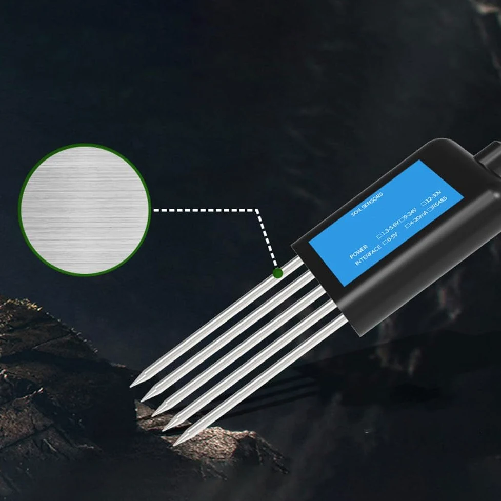 Sensor de suelo USB para temperatura, humedad, pH y NPK, IP68 resistente al agua con sonda de acero inoxidable, medidor rápido para agricultura, horticultura e invernadero, color negro