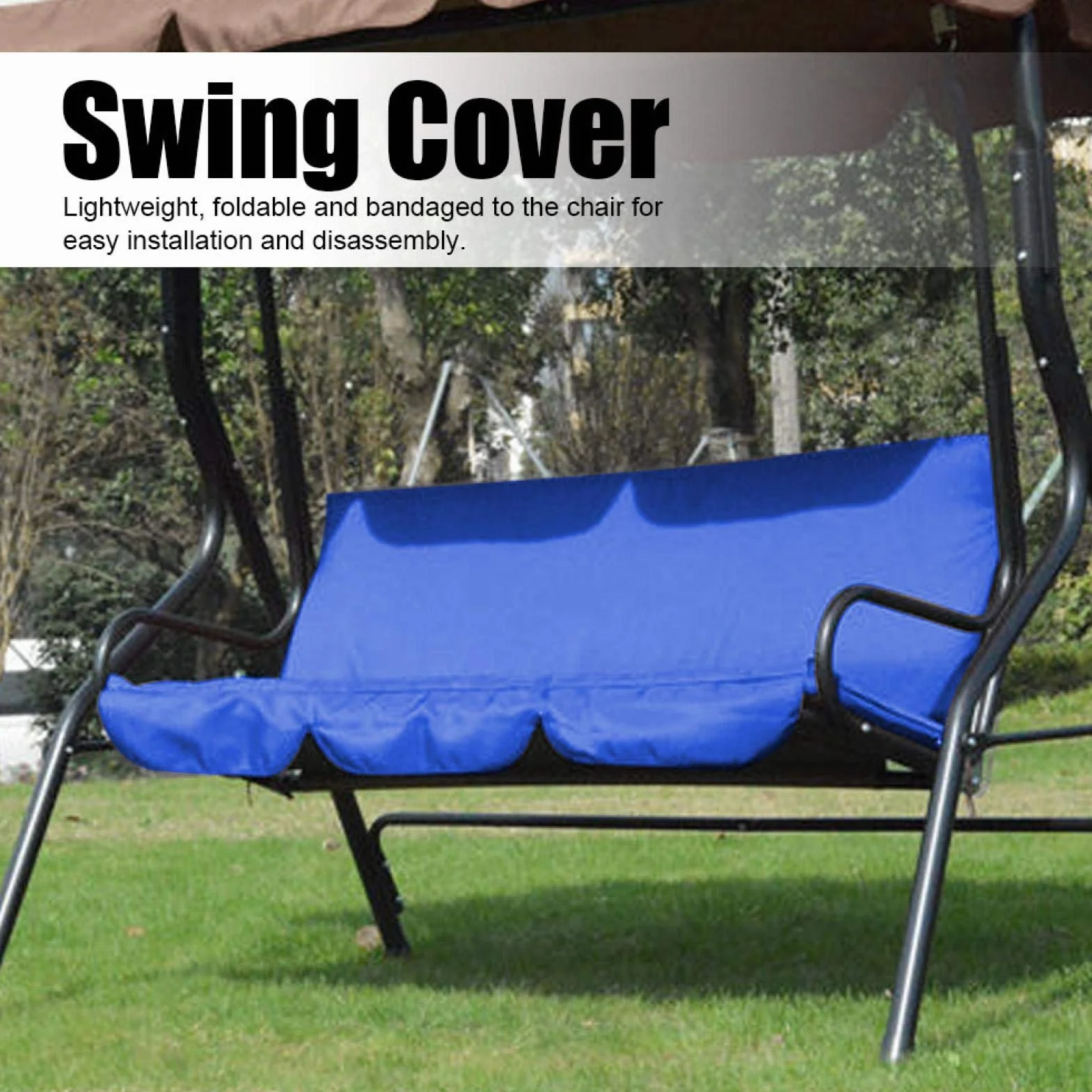 Omabeta Cojín de Columpio Columpio para Exteriores Silla de 3 Asientos Cojín Impermeable Reemplazo para Patio Jardín Cubierta de protección para Silla de Columpio(Azul)