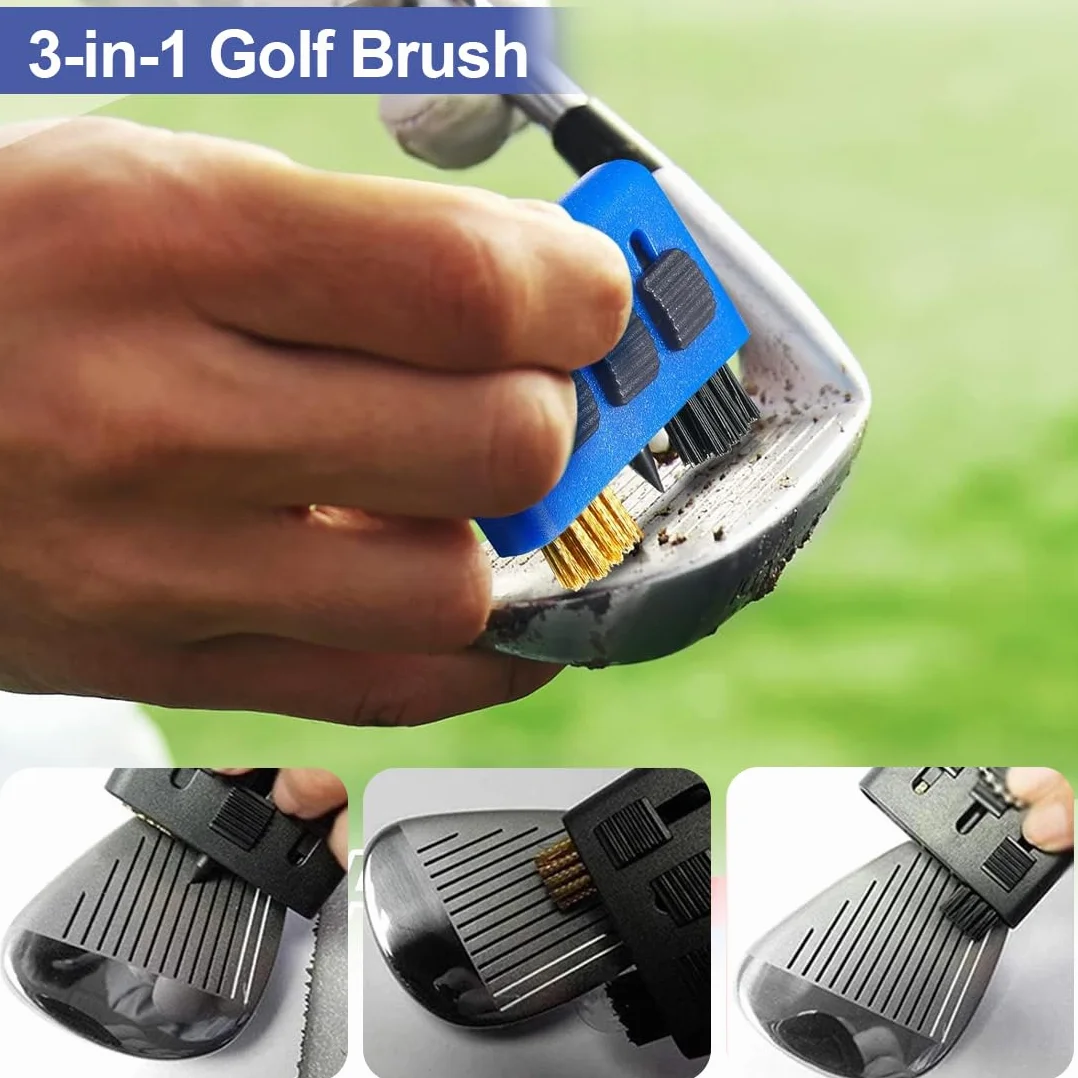 IKOPFLN 3 en 1 Herramienta de Limpieza de Palos de Golf Cepillo Multiusos Kit con Llavero