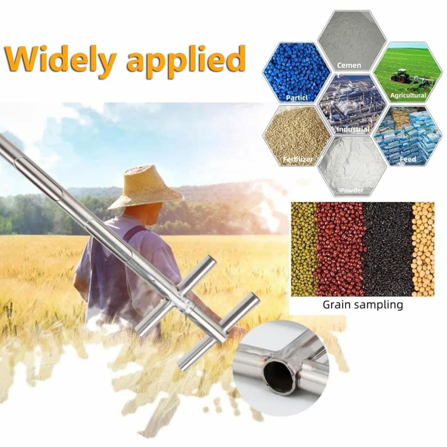 Herramienta de sonda de muestreo de acero inoxidable 304, 59 x 1.25 pulgadas para un muestreo eficiente de sólidos y polvo en agricultura y laboratorios, solución de precisión duradera