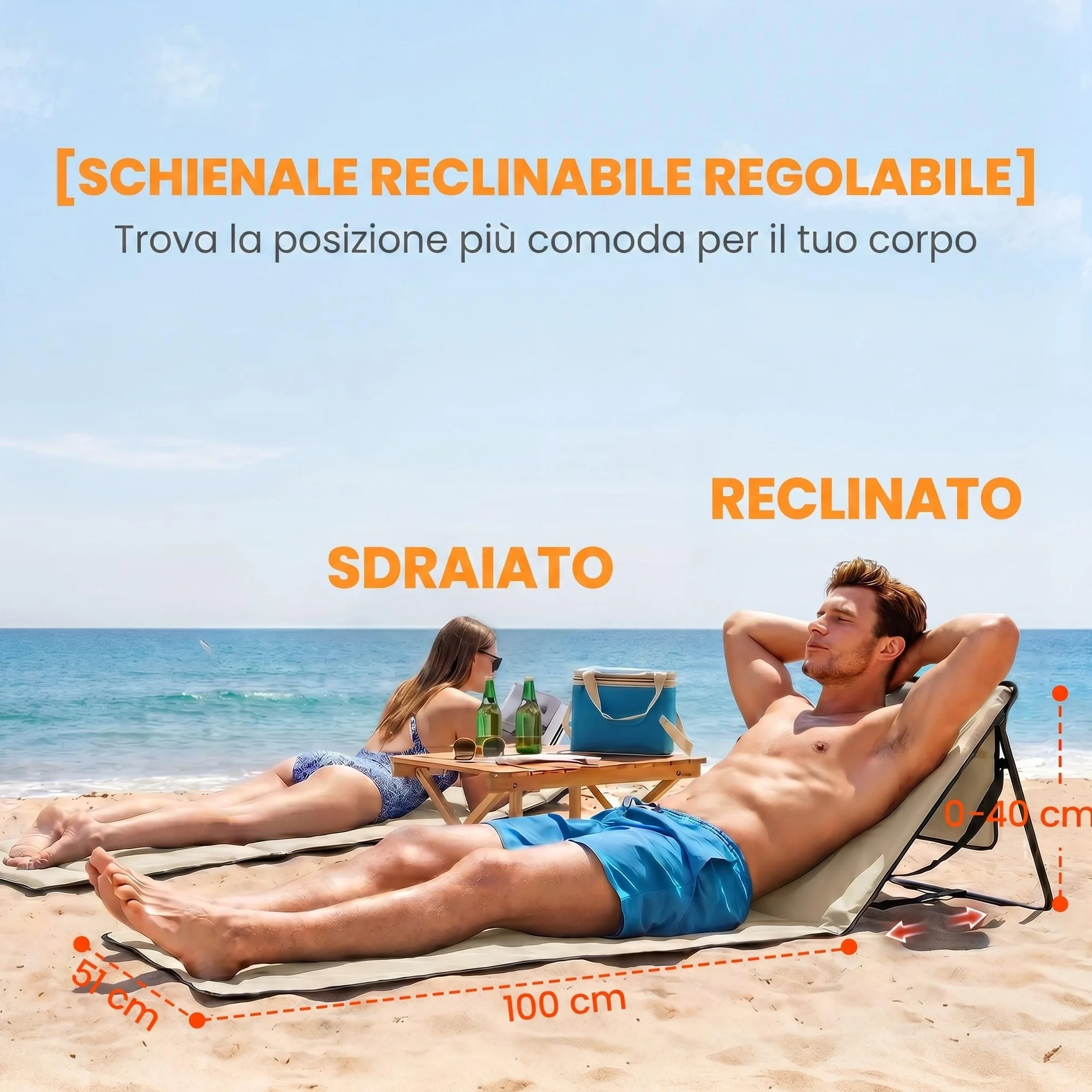 Outsunny Conjunto de 2 Esterillas de Playa Plegable Esteras Acolchadas de Tela Oxford PVC 600D con Respaldo Reclinable y Correa de Transporte para Jardín 142x51x40 cm Beige