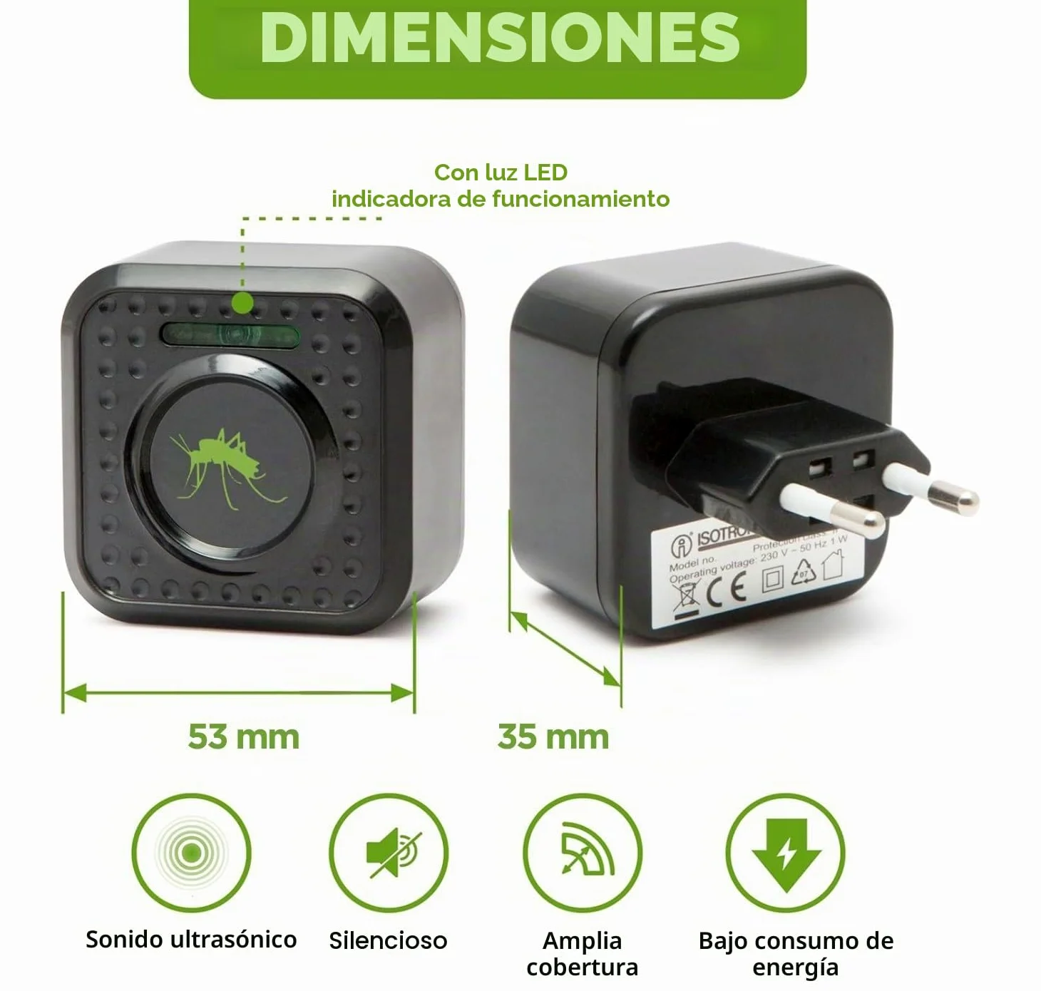 ISOTRONIC – Repelente ultrasónico de Mosquitos enchufable para el hogar, Dormitorio y habitación Infantil – Repelente de Mosquitos con un Alcance Efectivo de 30 m² (3 Unidades)