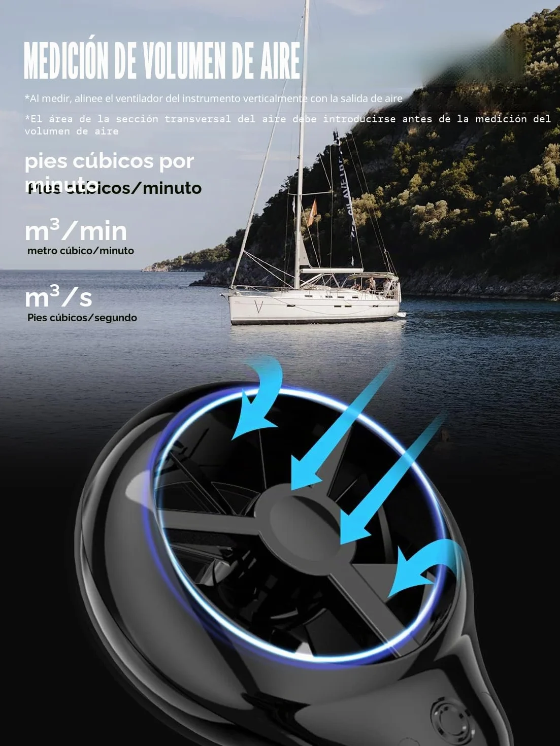 Anemometro Portatil Anemómetro Digital con Sensor de Viento Extendido, Mide Temperatura del Viento Velocidad del Viento Flujo de Viento CFM y Humedad con Retroiluminado y MAX/MIN/AVG