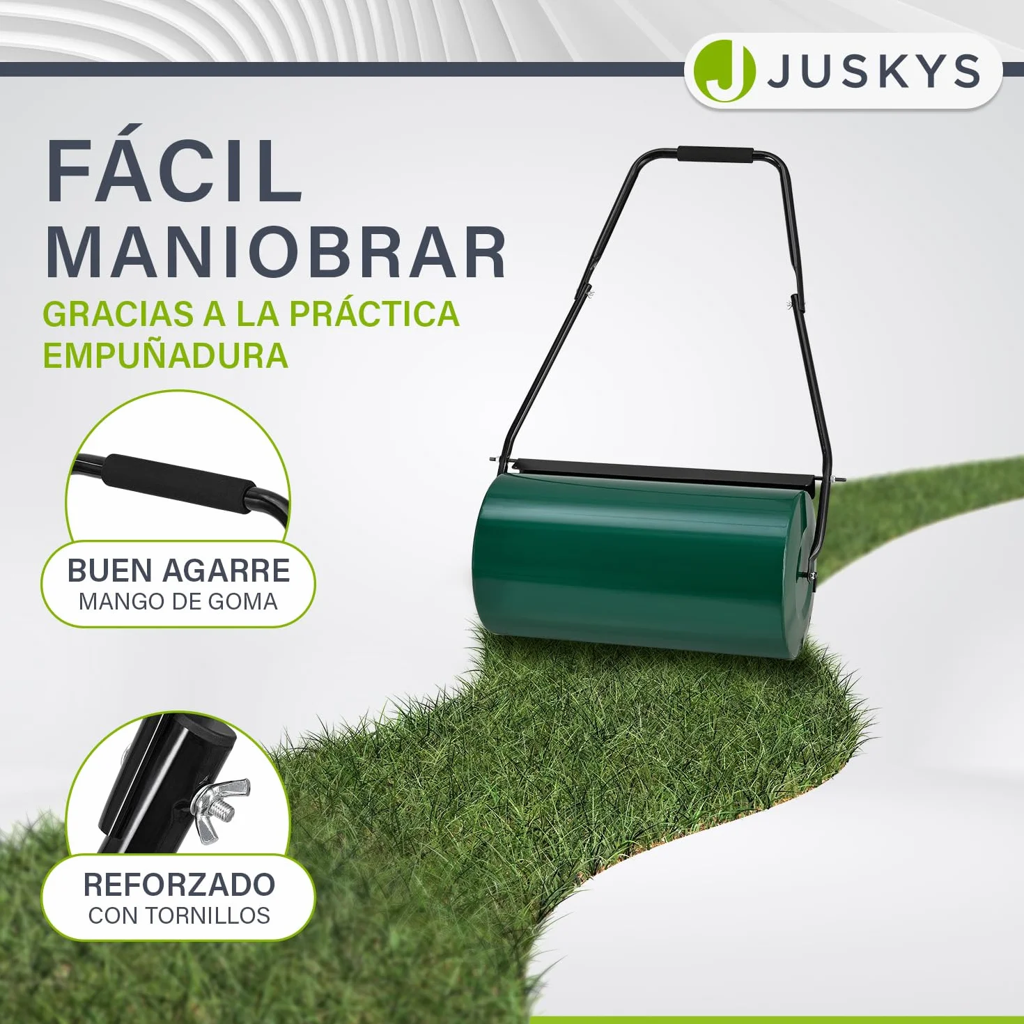 Juskys Rodillo de césped jardín Fritz con Deflector de Suciedad - Rodillo Manual rellenable de Agua/Arena - 48 l / 60 kg - Rodillo de jardín de 60 cm - Rodillo para césped y Campo