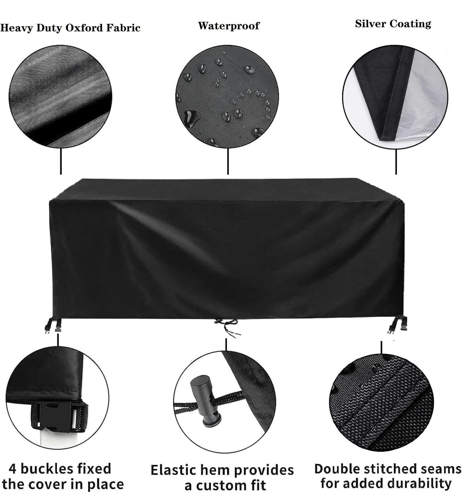 HOLEILUCK Funda Impermeable,Tela Impermeable para Exterior,Funda Sillas Jardin,Fundas para Muebles De Jardín, 375x365x95cm Cuadrado/Rectangular Negro 420D Oxford para Muebles de Exterior sillas mesas