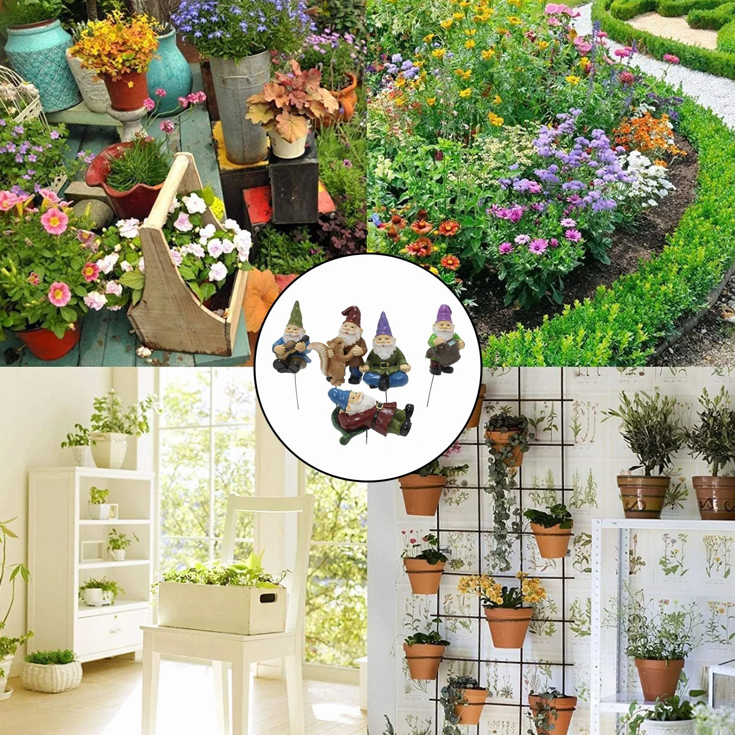 5 Stück Gnomos De Maceta De Plantas, Decoracion Jardin Exterior, Estatua De Gnomo En Miniatura De Bonsái, Enano Pequeño Gnomos De Jardín En Miniatura, para Patio, Oficina, Jardín, Escritorio