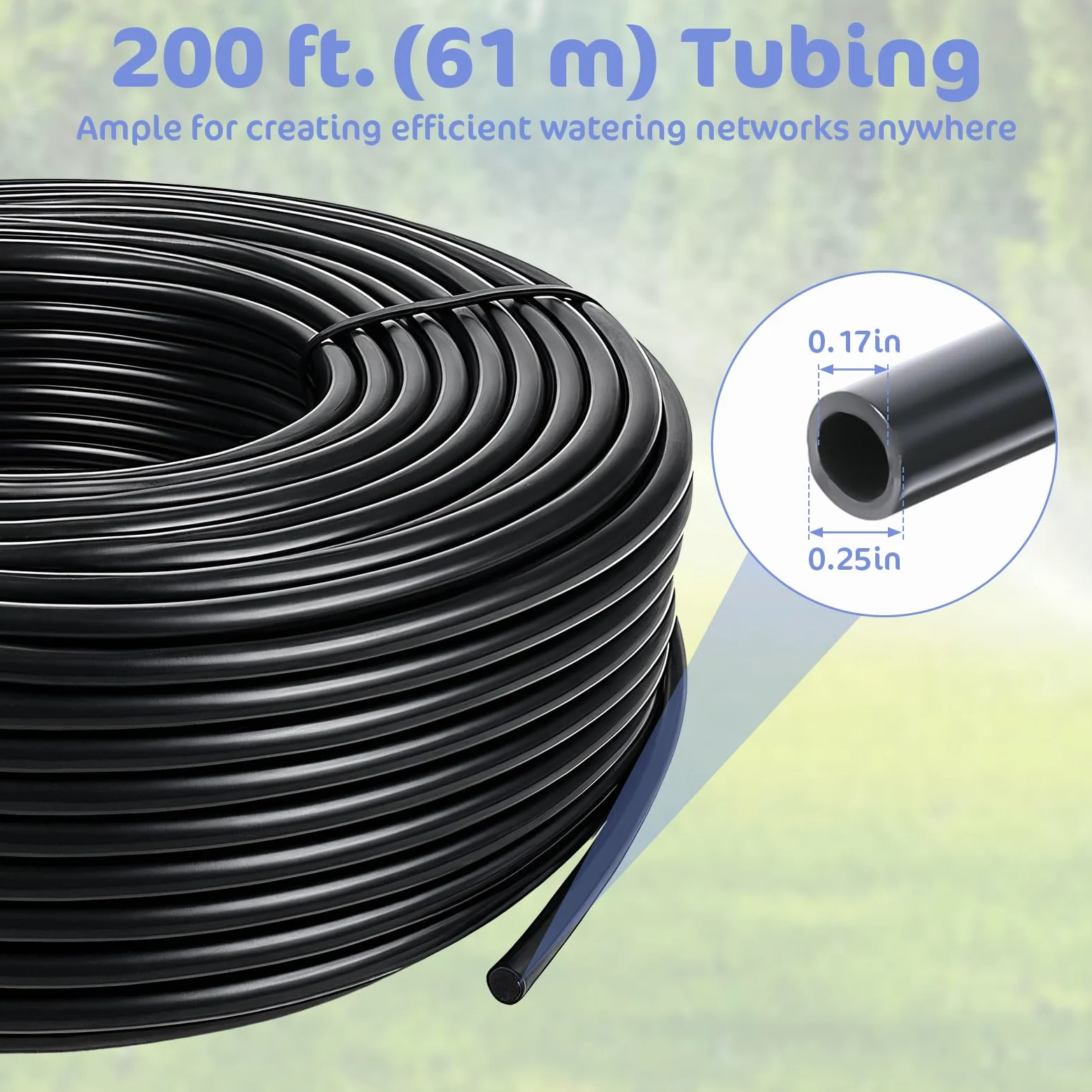 Tubo de riego por goteo de 1/4 de 200 pies, tubo de distribución negro para sistema de riego por goteo, línea de goteo de polietileno, tubo de manguera de riego por goteo para emisores de riego por