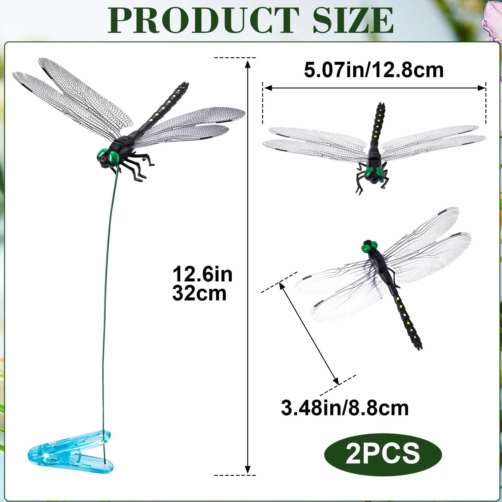 2 Clips de Libélula para Jardín, Libélulas Decorativa 3D, Estacas de Libélula Decoración de Patio, Clips Decorativos para Plantas y Macetas, para Deco Exterior y Hogar
