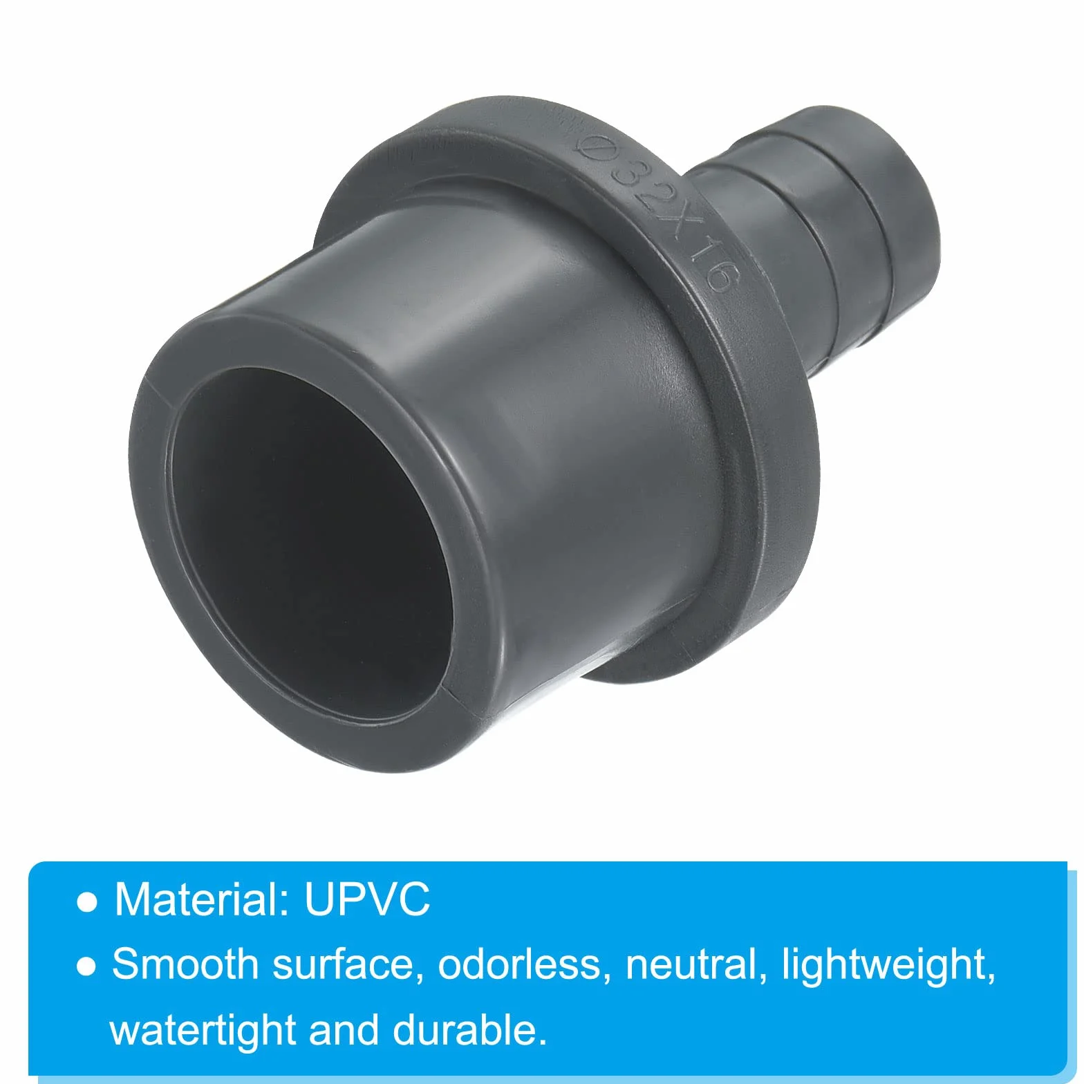 PATIKIL UPVC Reductor Tubo Montaje 32mm OD 16mm Púas, 3 Paquetes Rectos Acoplamientos Adaptador Conector, Gris