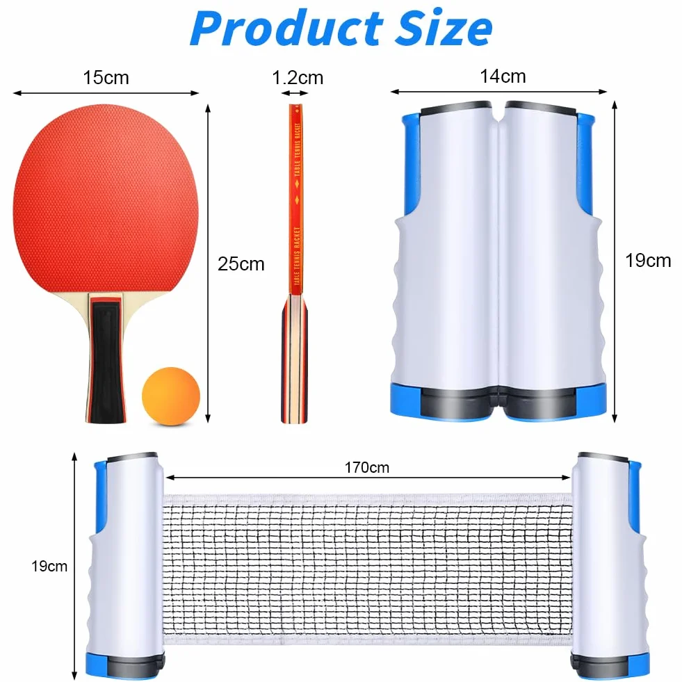 Flintronic Sets de Ping Pong, 2 Raquetas de Tenis de Mesa, 6 Bolas, Red Retráctil, Bolsa de Almacenamiento