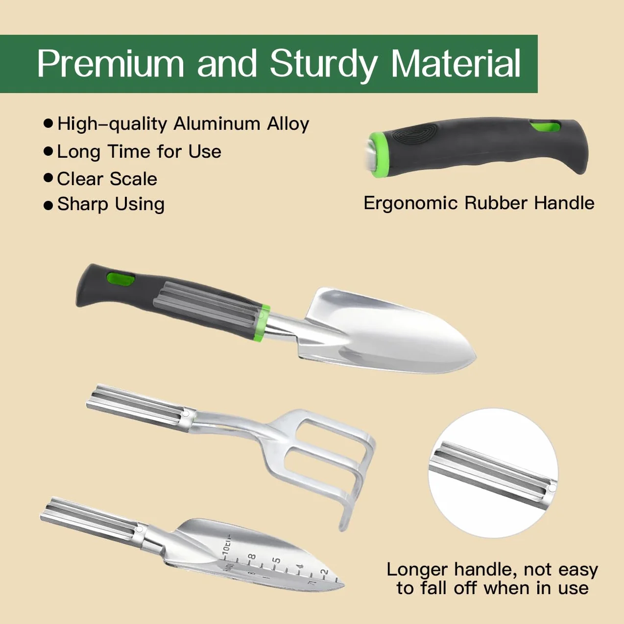Housolution Juego de Herramientas de Jardín, 8 PCS, Kit de Herramientas de Mano de Jardinería, Suministros de Jardinería de Aleación de Aluminio Resistente con Mango, Bolsa de Almacenamiento, Verde