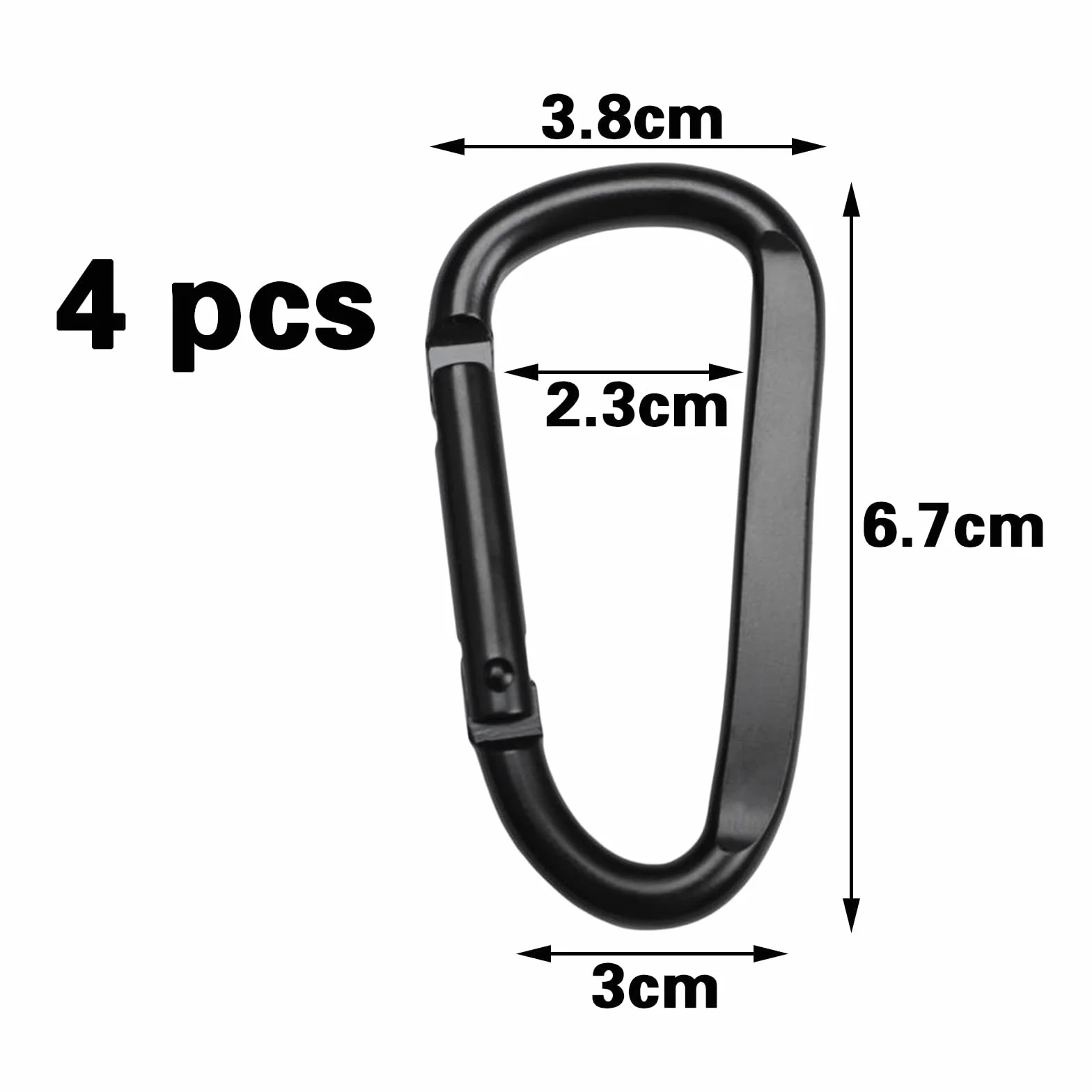 Mosquetones Acero Inoxidable 6,7cm Forma de D para Escalada Camping Senderismo (Negro)