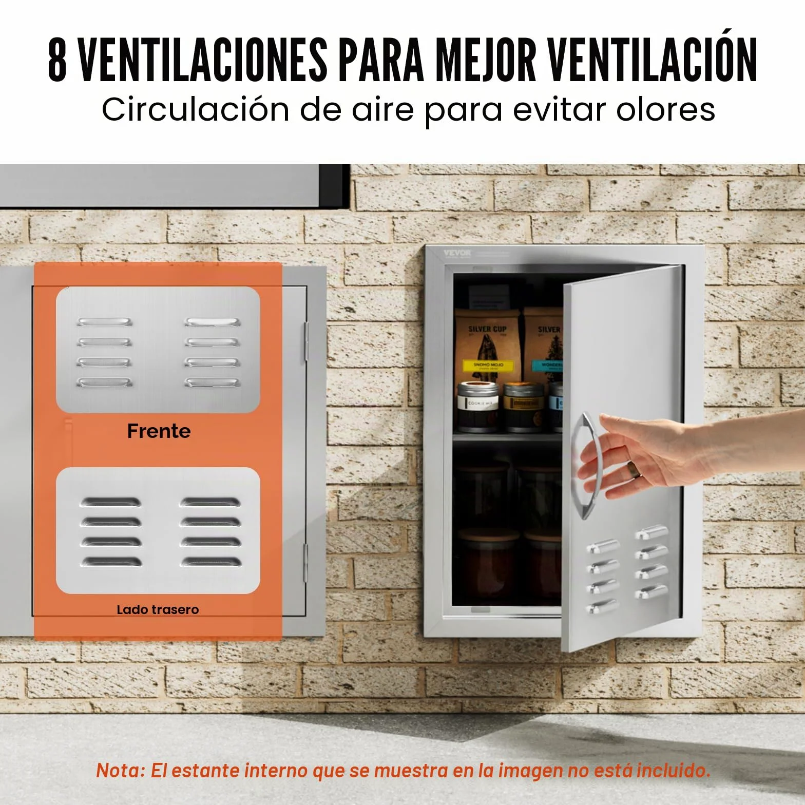 VEVOR - Puerta de acceso para barbacoa y cocina exterior, 610 x 431 x 45 mm, puerta empotrada en acero inoxidable, con asas, ventilaciones y ganchos, para isla de barbacoa, estación de