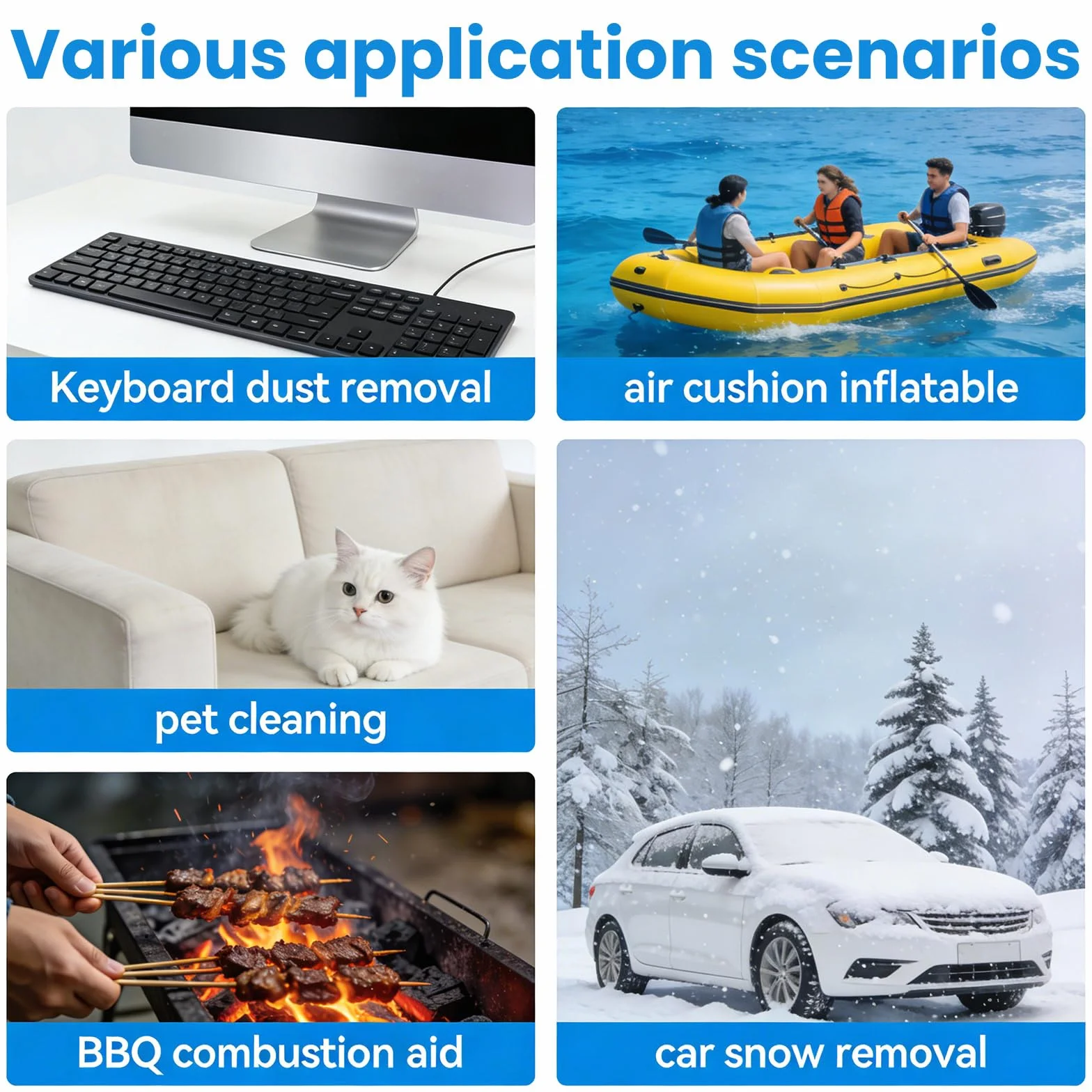 Soplador de nieve, 120 W, 150.000 rpm, quitanieves térmico de alto rendimiento, engranaje sin niveles, ventilador turbo, quitanieves coche, plumero de aire comprimido con batería de 8000 mAh para