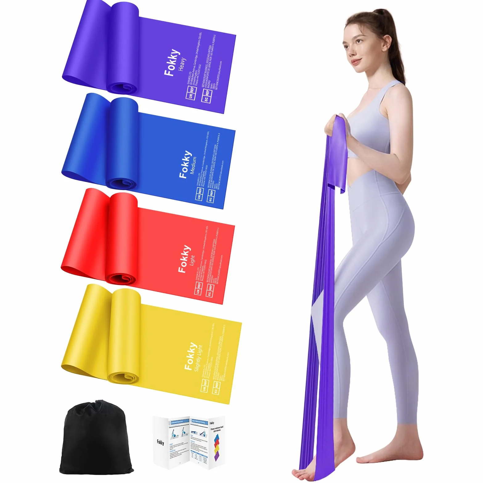 Fokky Gomas Elasticas Musculacion Set de 4 1.8M Bandas Elasticas con Bolsa de Transporte
