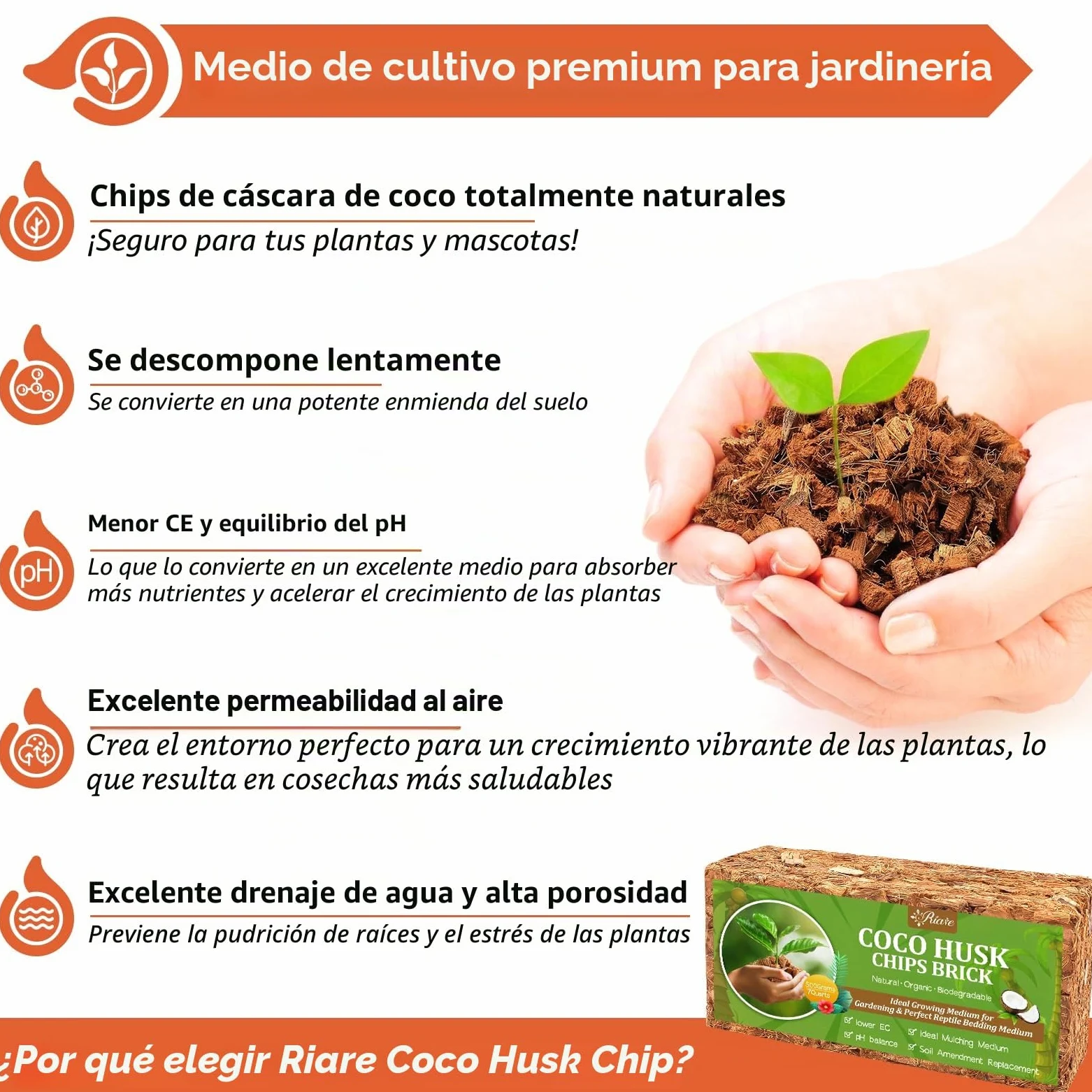 Riare Sustrato de chips de coco para plantas, sustrato de coco de alta expansión, mantillo de cáscara de coco para flores de jardín, hierbas, plantación (2)