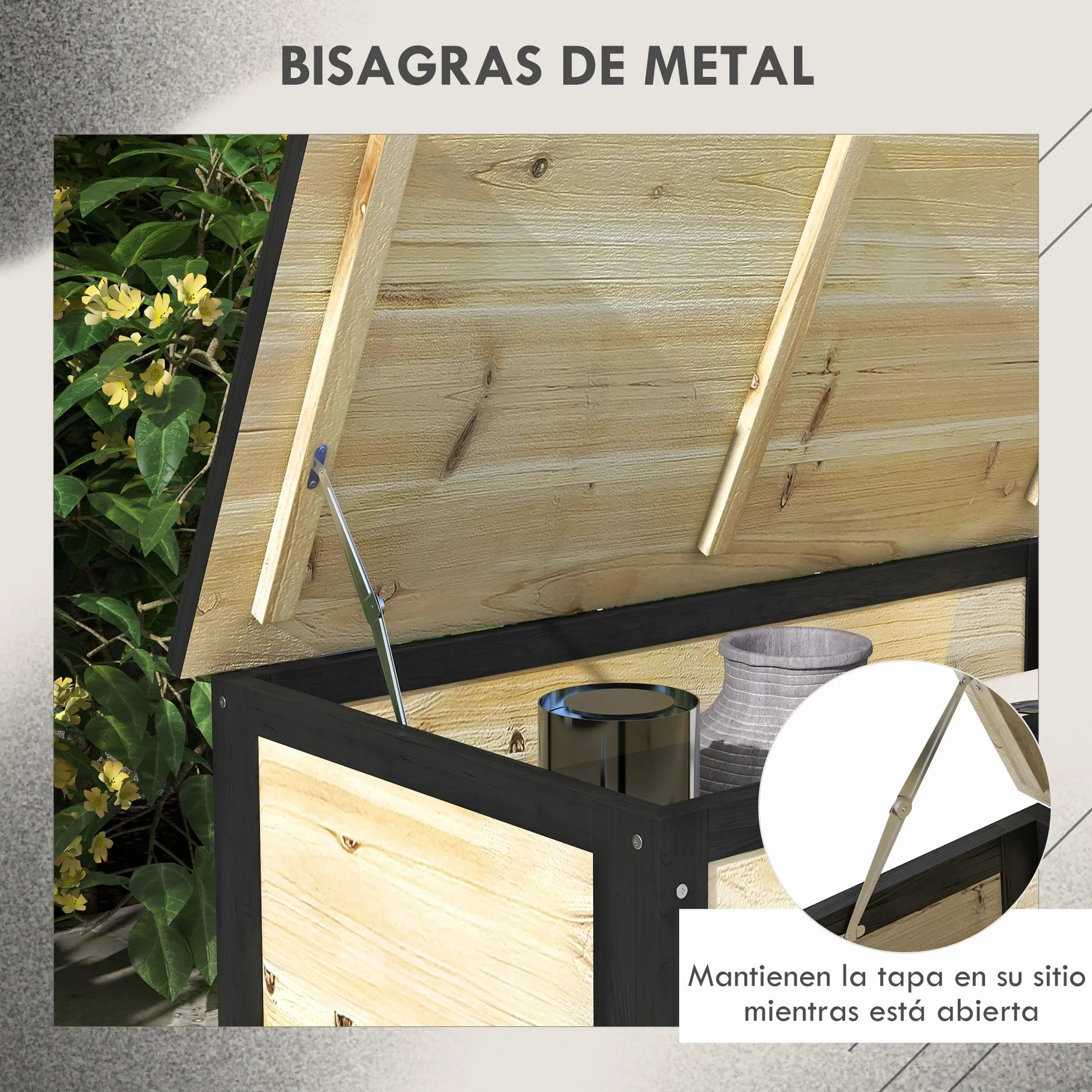 Outsunny Baúl de Exterior 121L Arcón Almacenaje de Madera con 4 Ruedas para Jardín Patio Balcón 100x50x43 cm Natural y Negro
