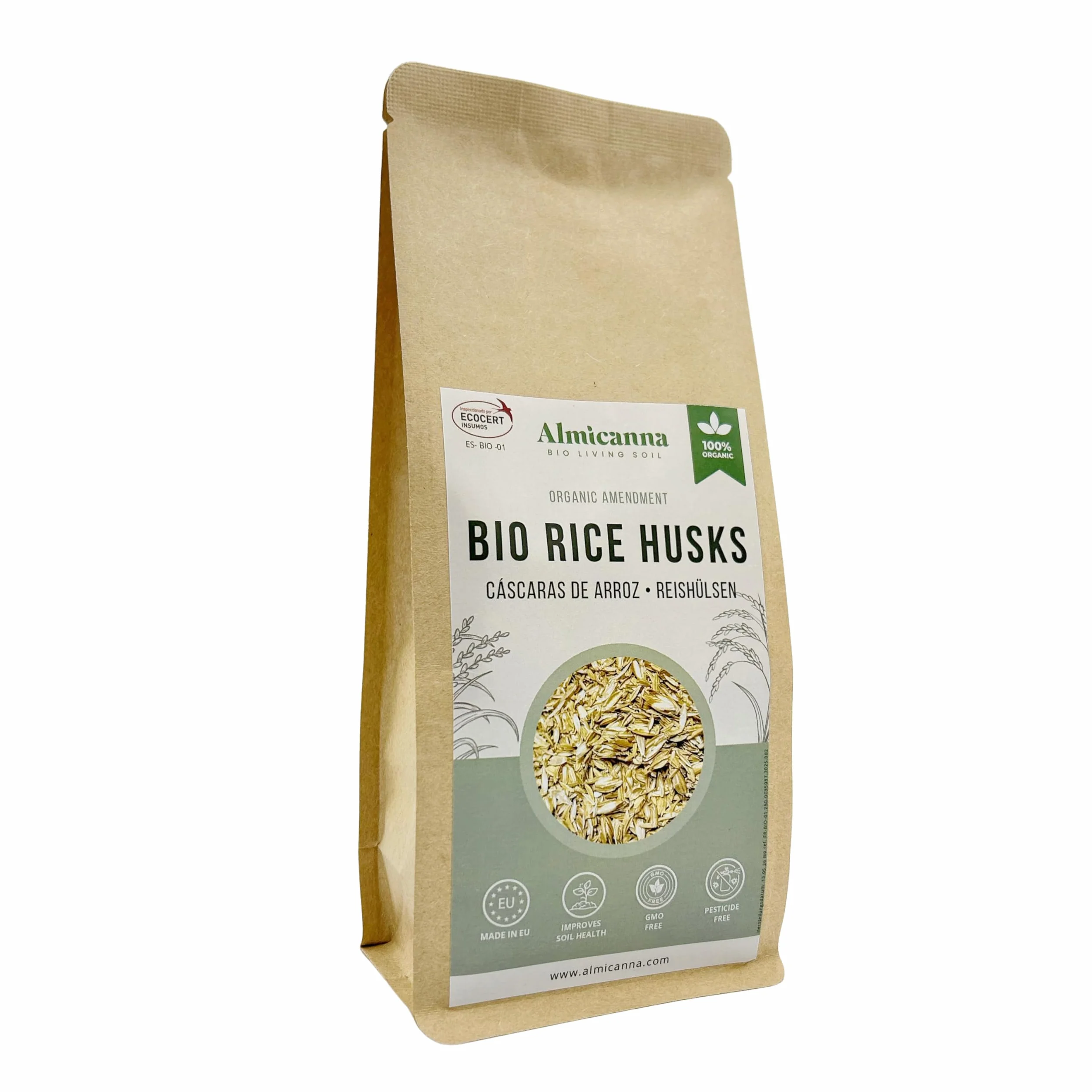 Bio Cascaras de Arroz 3L – Fuente natural de silicio – Mejora estructural del sustrato y enmienda para Living Soil
