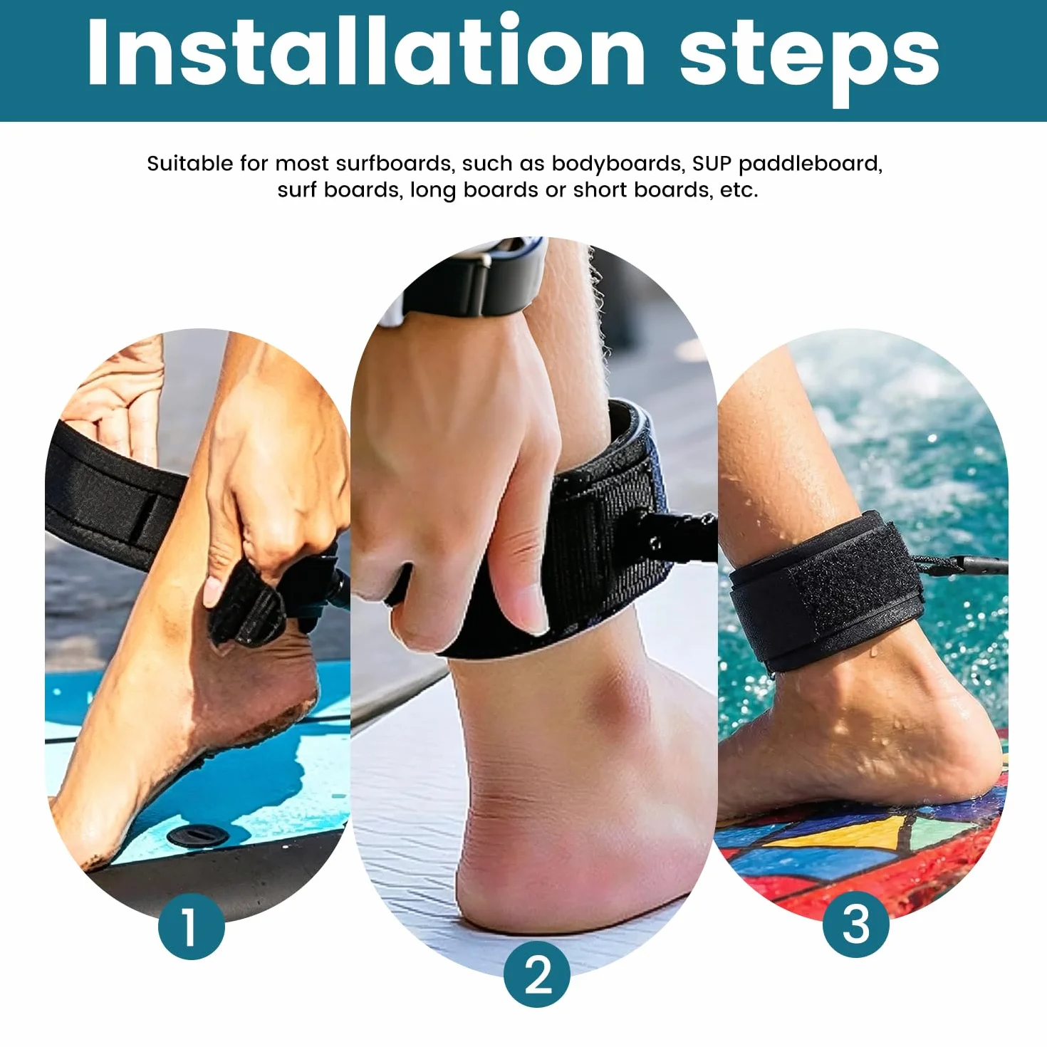 Sup Leash 10FT Negro para Adultos Tabla Surf Safety Line