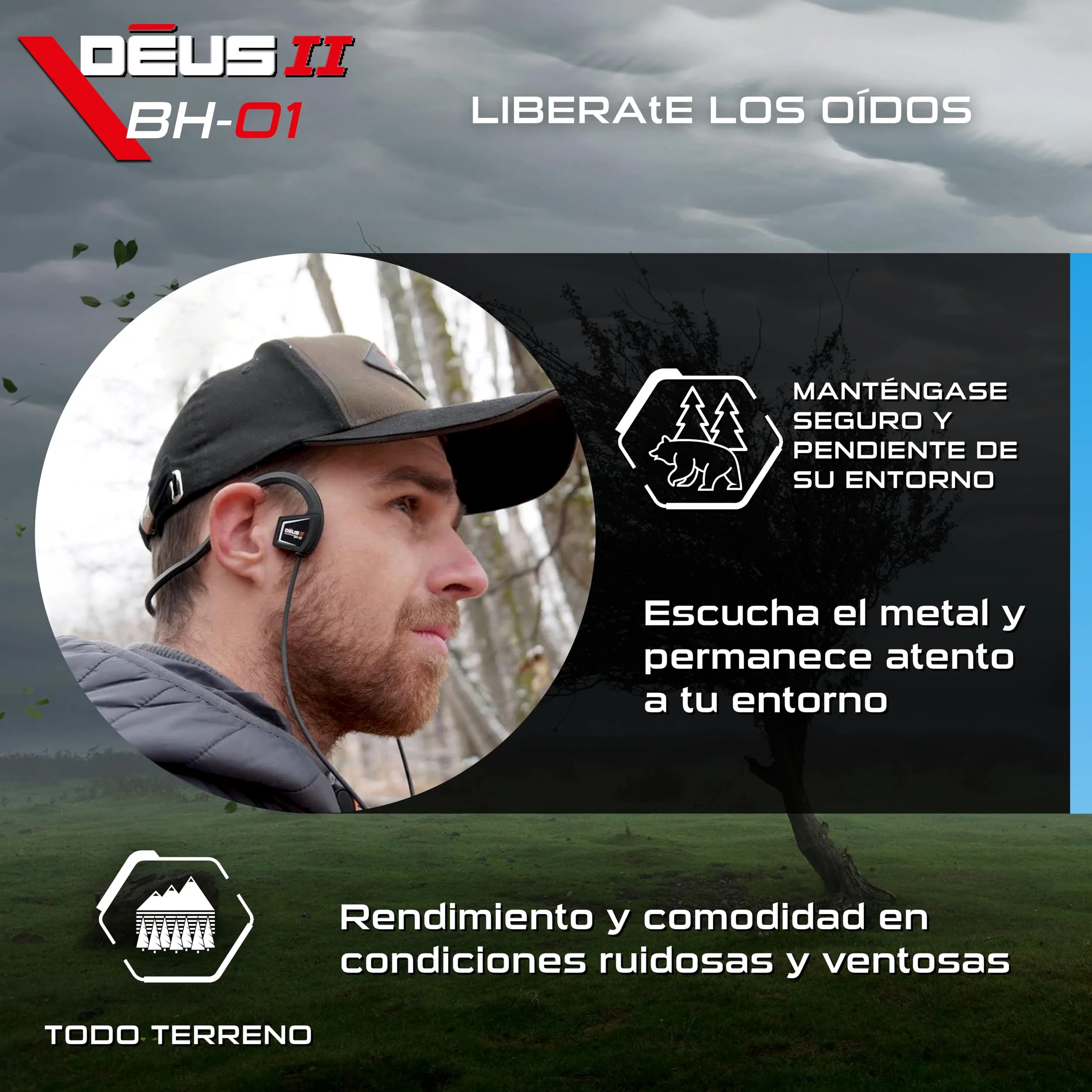 XP METAL DETECTORS BH-01, casco de conducción ósea con cable, diseñado para Le Deus II - Casco impermeable para detección de metales submarinos de hasta 20 m - certificado IP68