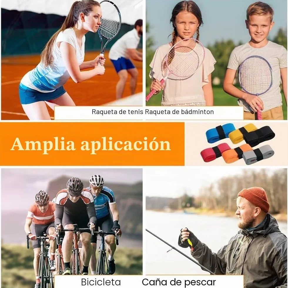 6 Bandas de Agarre para Raquetas de Tenis, Bádminton, Squash, Cinta Autoadhesiva Antideslizante