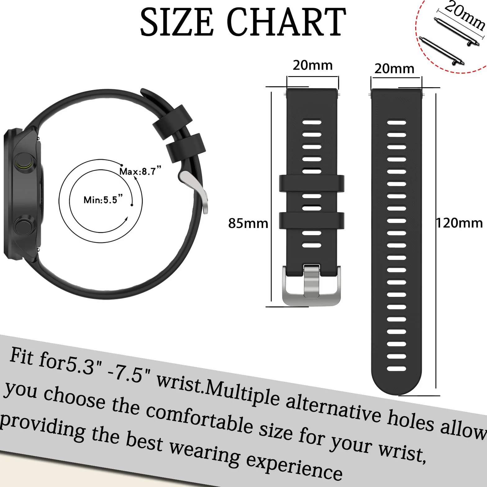 Correas de Repuesto Compatible para Garmin Forerunner 55/158/245/165/645, Pulseras de Silicona Suave 20mm