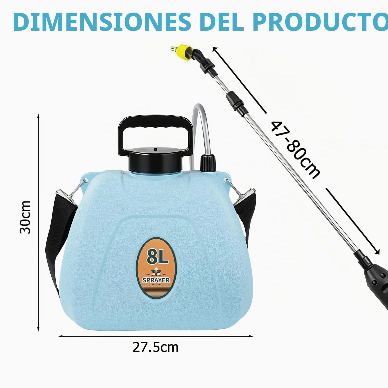 Nikou Pulverizador de Mochila a Presión, 8 litros Mochila Pulverizadora Eléctrico, con Correas de Hombro Ajustables para Horticultura, Silvicultura, Agricultura