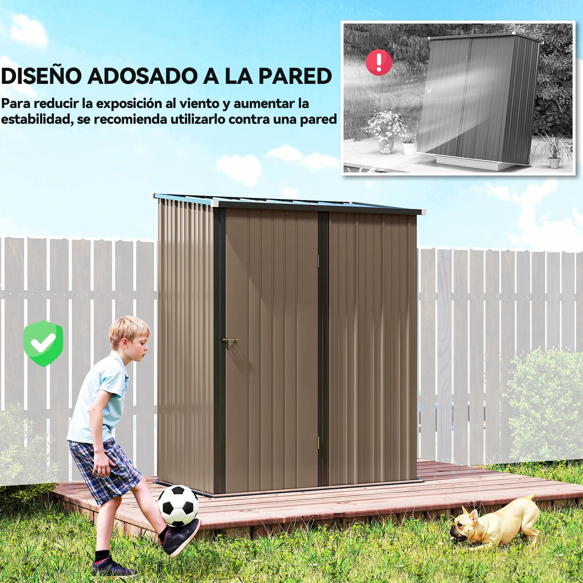 Outsunny Cobertizo de Jardín Exterior 1,34 m² 161,5x94,5x196 cm Caseta de Jardín Exterior Metálica con 1 Puerta y Cerradura para Almacenamiento de Herramientas para Patio Terraza Marrón