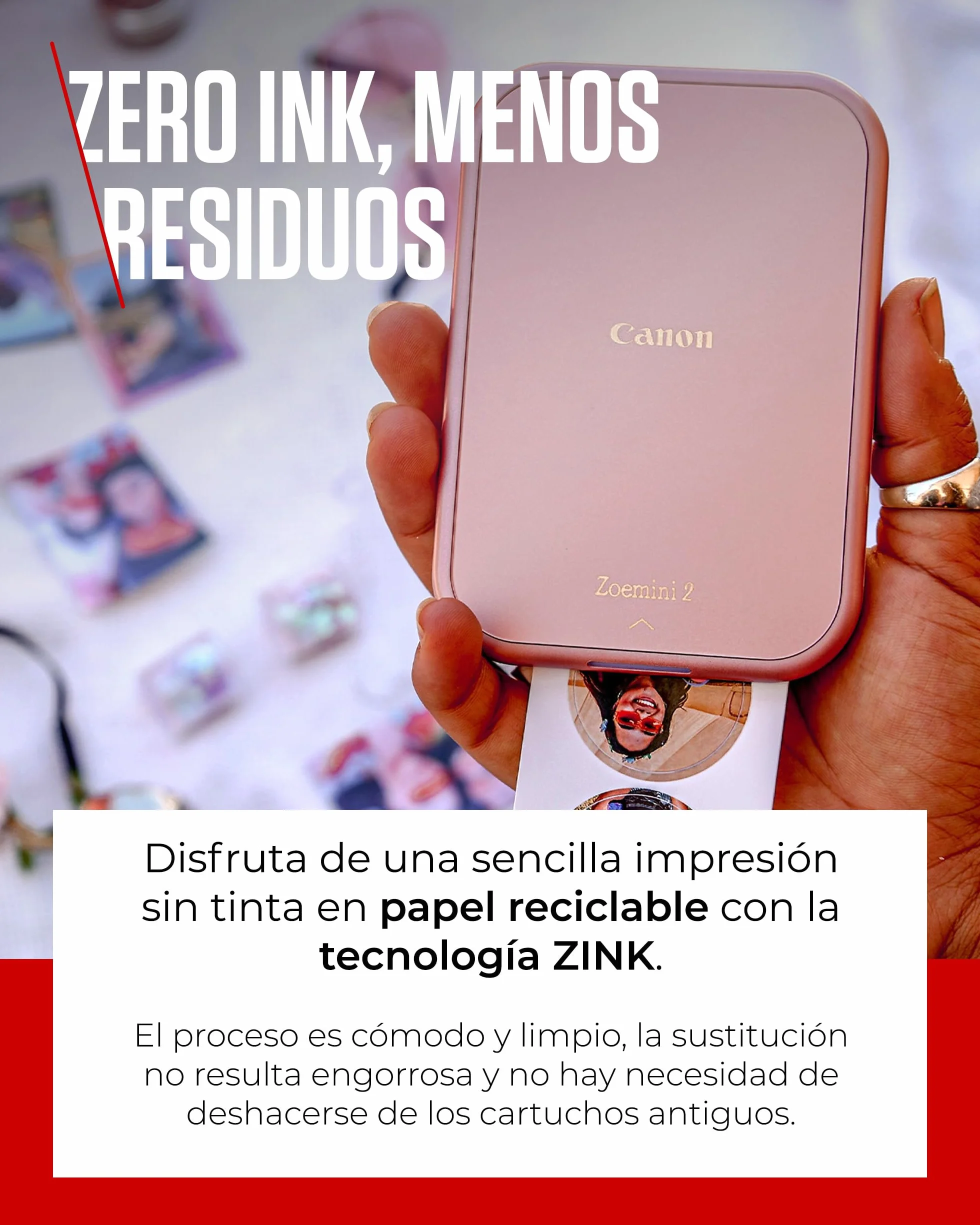 Canon Zoemini 2 Impresora Fotográfica Instantánea Compacta Bluetooth 5.0 USB-C Rosa