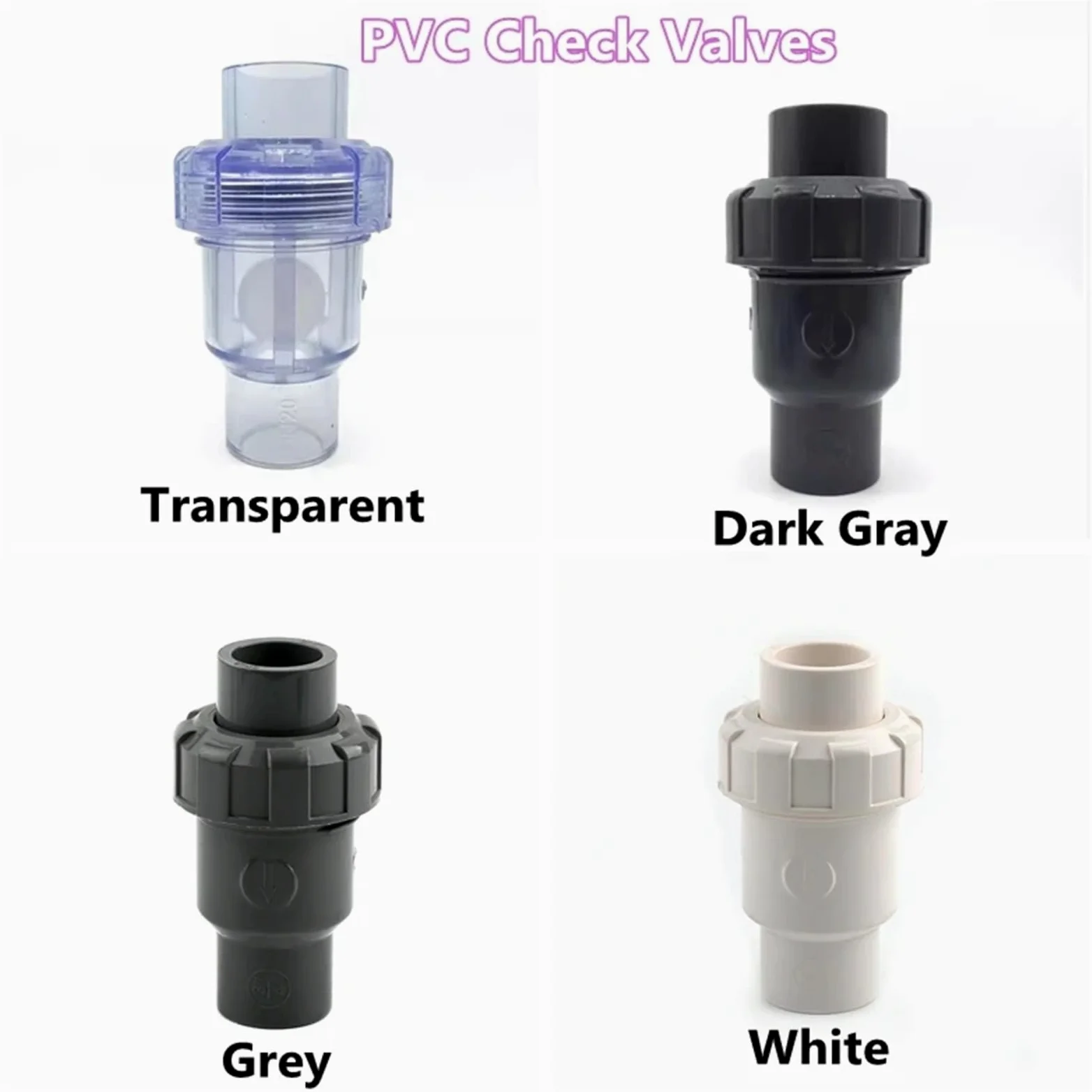 1 válvula de retención bola UPVC 20, 25, 32, 40 y 50 mm, vertical, adaptador escape for riego jardín acuario, conector tubería PVC(Dark Gray,20mm Inner diameter)