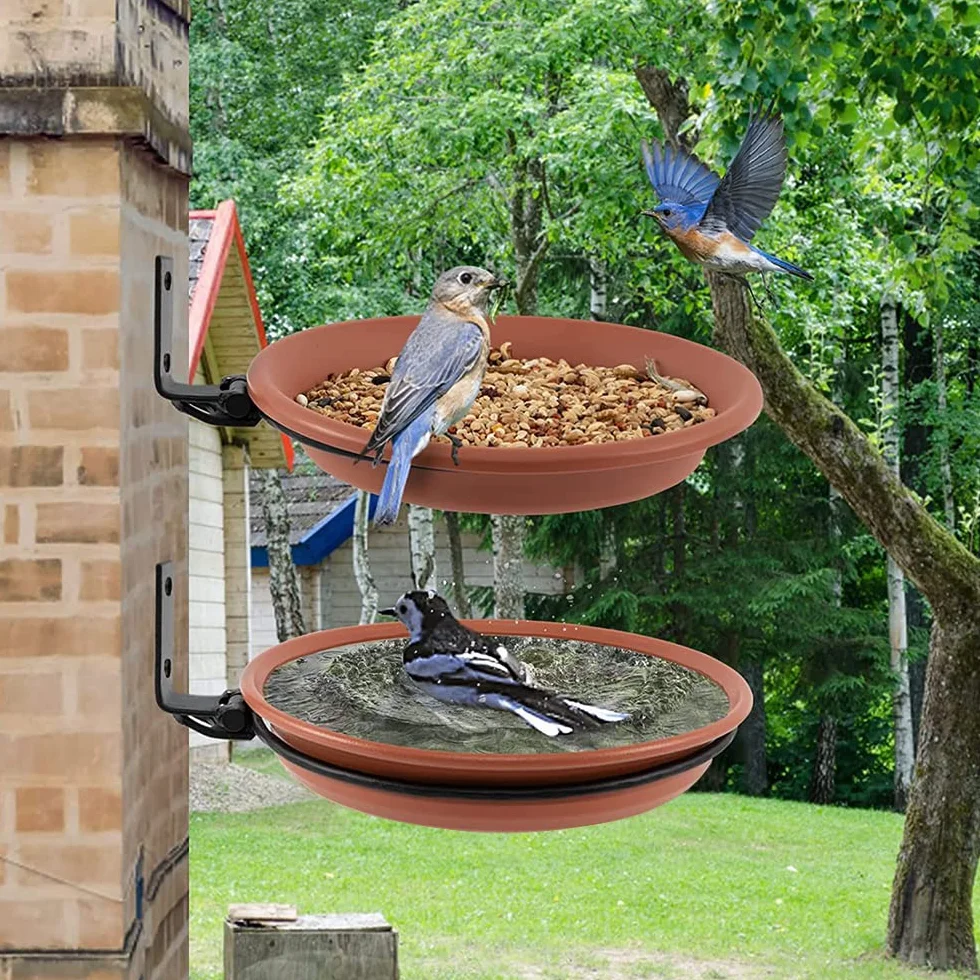 2 PCS Comedero y Bebedero Pajaros Silvestres Exterior 2 en 1, Bano para Pájaros, Montado Comedero Pajaros Exterior Colgante, Bird Feeder, Comedero para Colgar los Pájaros