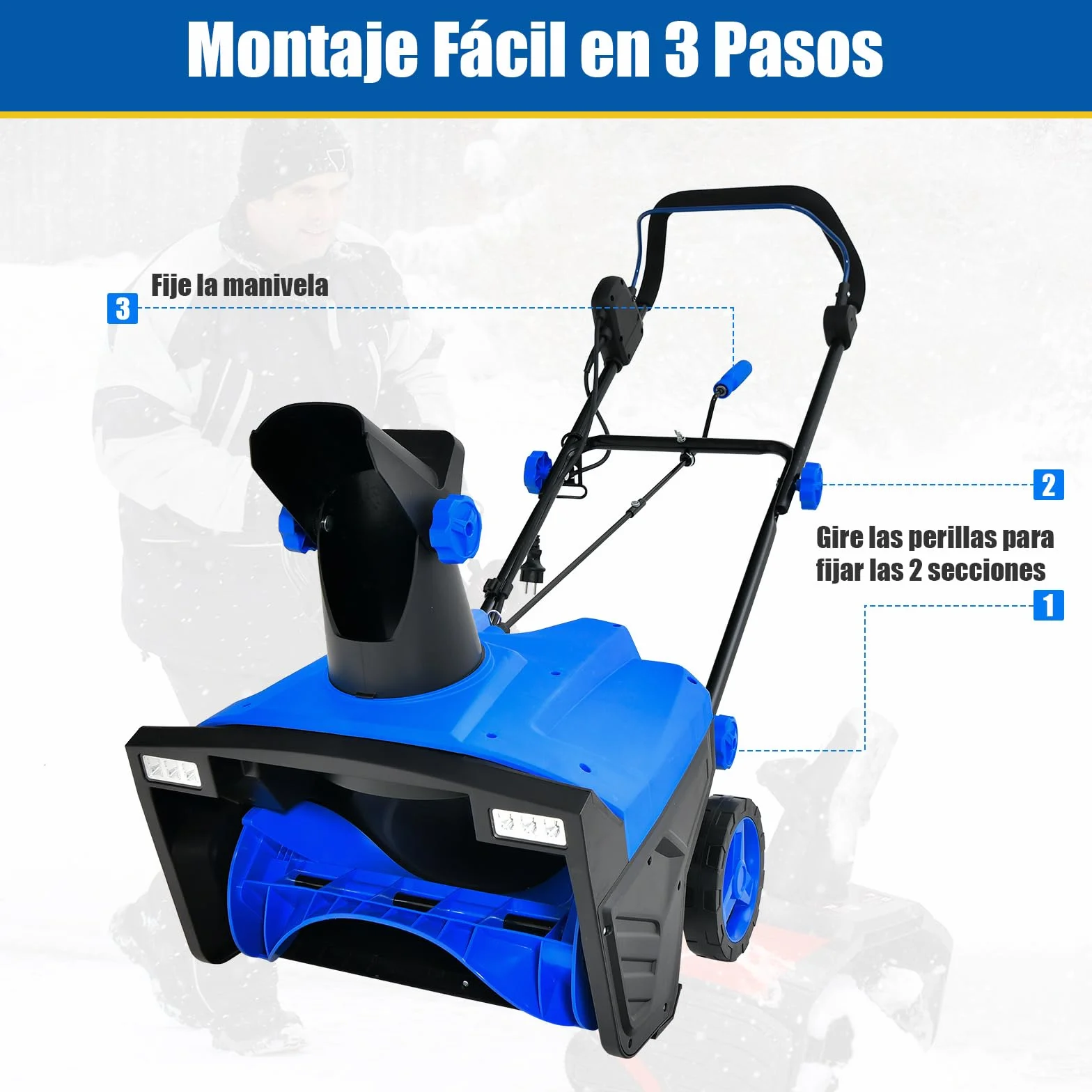 COSTWAY Quitanieves Eléctrico, 2300w, 3000RPM, Chorro Giratorio de 180°, Pala de Nieve con Ruedas y Cable, Distancia de Lanzamiento de 9 M, Máquina Quitanieves con Luces LED Duales (Azul)
