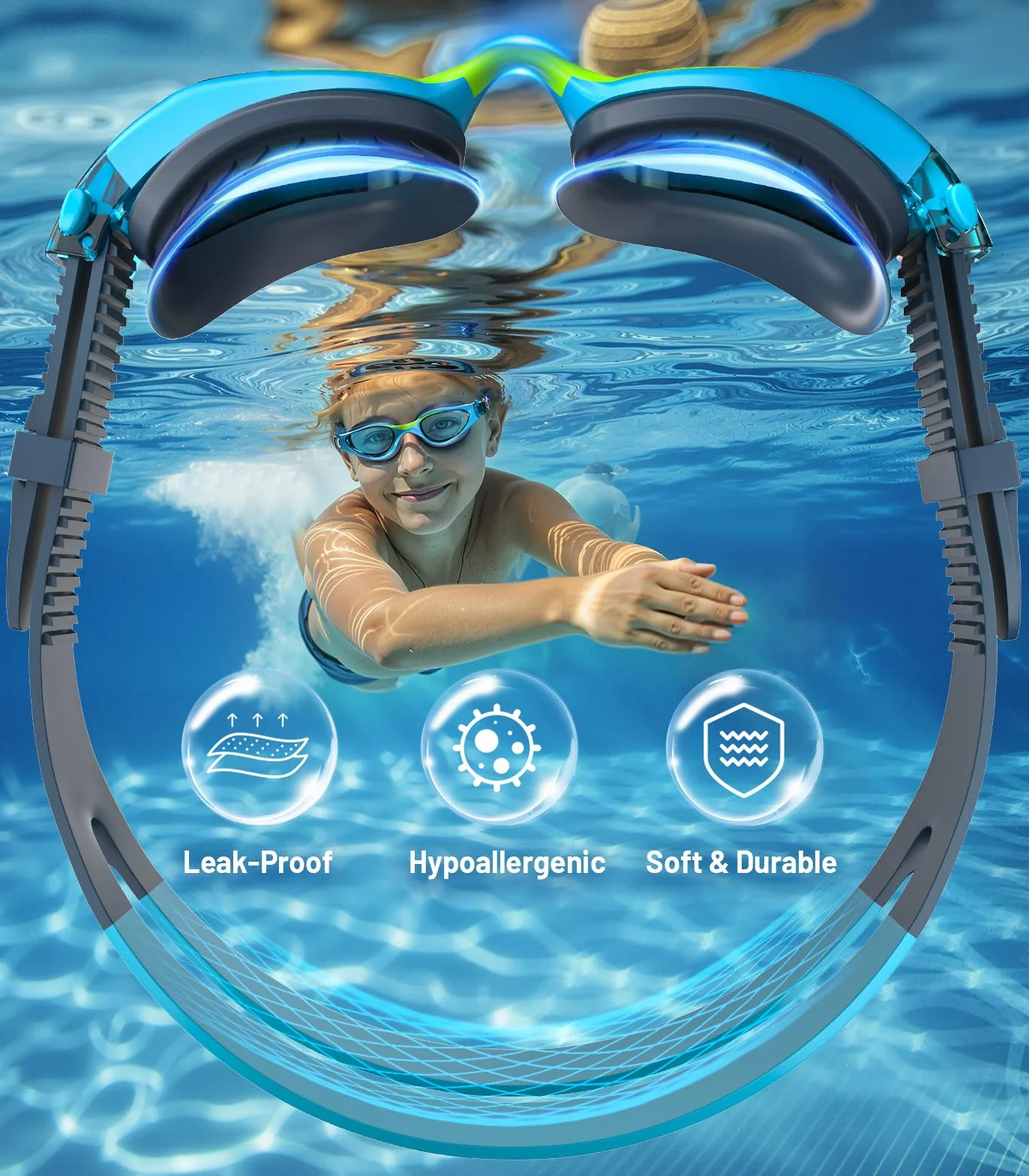 Gafas de Natación para Niños Antivaho Protección UV Ajustable Suave 6-14 Años