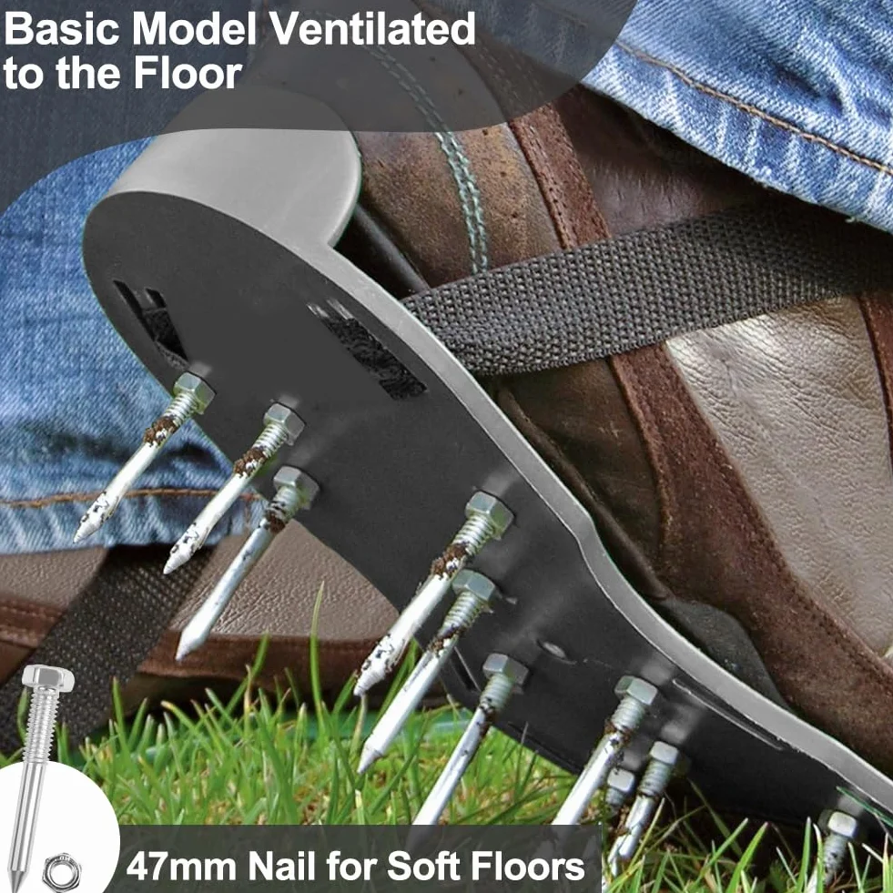 URAQT Zapatos Aireador para Cesped, 1par Suelas Escarificadoras Suela de 29*13CM y Púas de 47mm, Zapatos Aireador Jardin de Tamaño Ajustable,Talla Universal, para Zapatos Aireación en Patio y Jardín