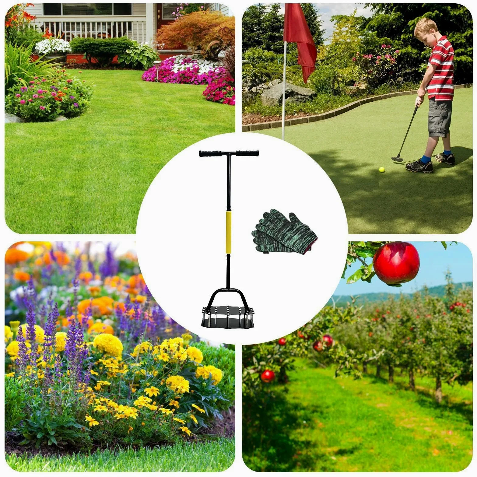 Aireador central para césped Herramienta Manual para Aflojar Suelo | Diseño con resorte, aireador para césped con 17 púas de acero para Mantenimiento de Jardín y Césped