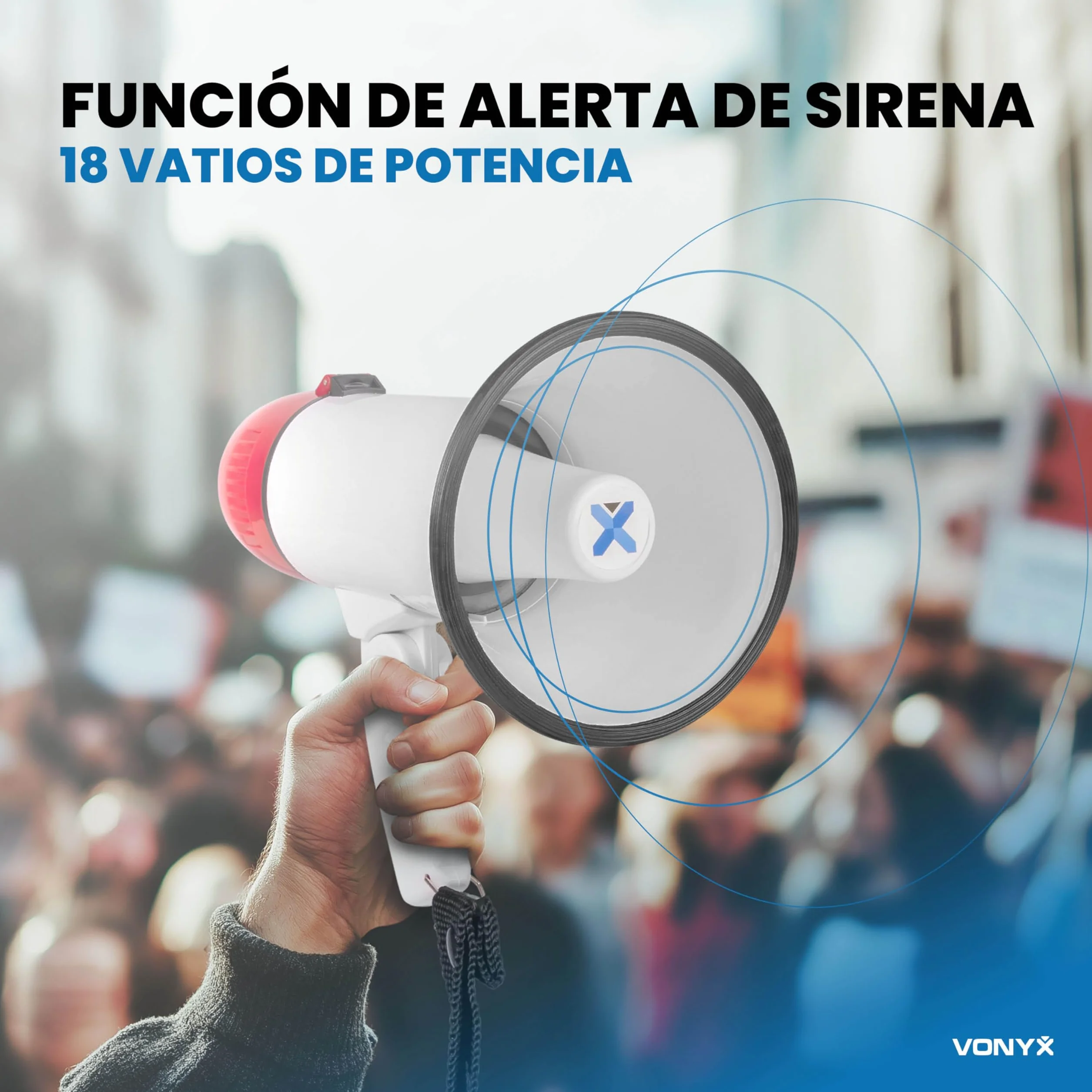 Vonyx MEG018 Megáfono Bluetooth 18W 600m Alcance Sirena Grabación 60s Ligero Eventos Deportes