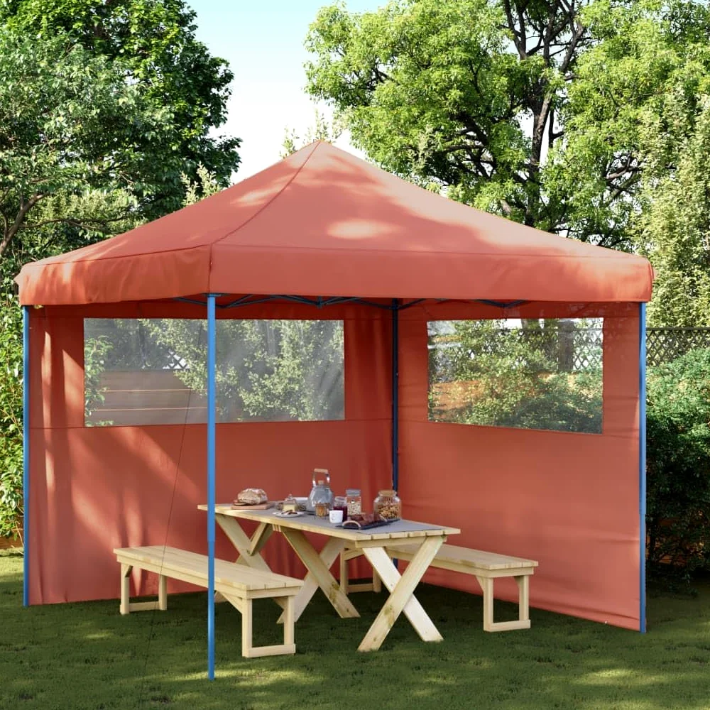 vidaXL Tienda de Fiesta Plegable Pop-Up 2 Paredes Laterales Terracota, Tienda, Tienda de jardín, cenador de Camping, toldo cenador, cenador toldo