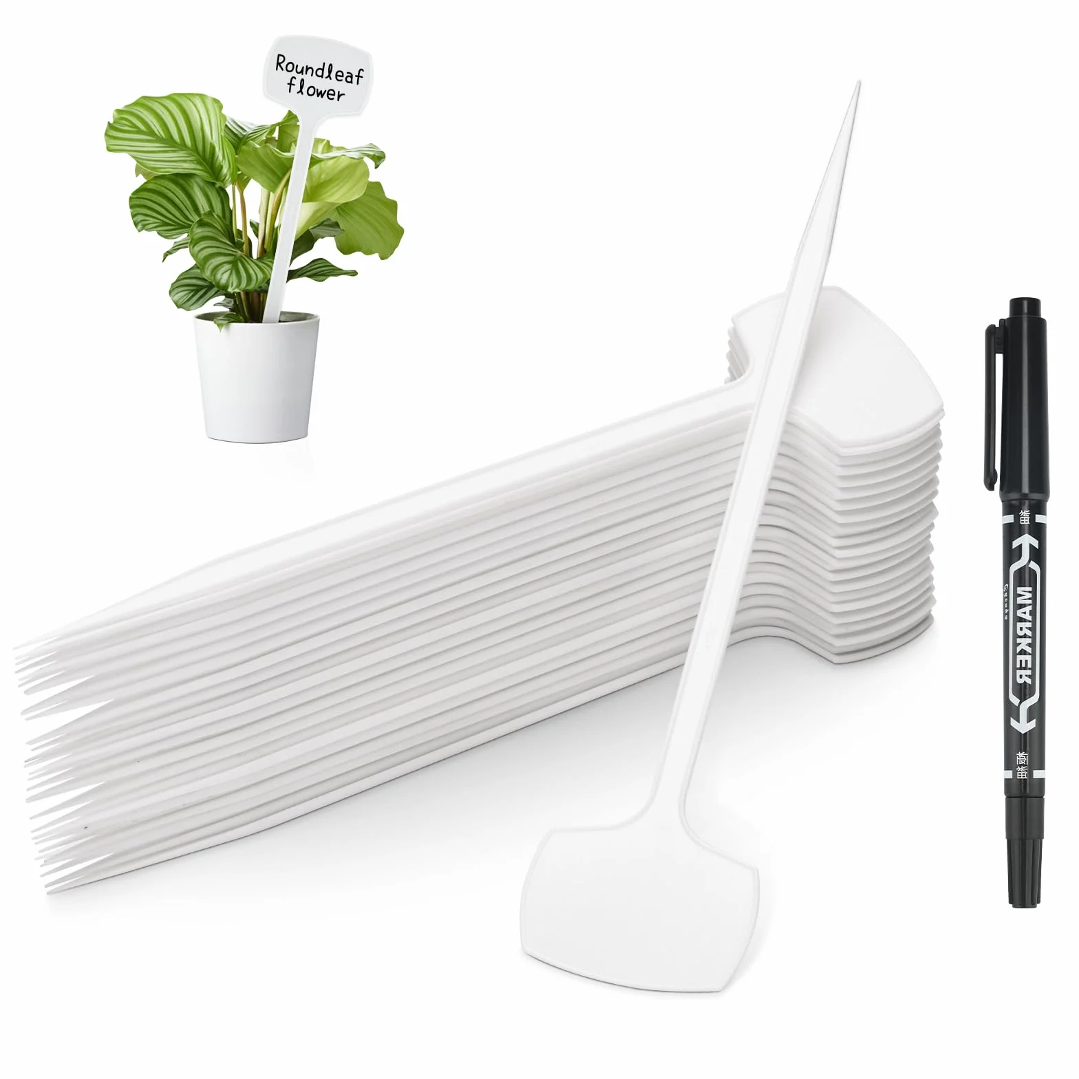 KINGLAKE 50 piezas 28.5cm etiquetas de plástico para plantas de exterior de altura etiquetas para huertos, blanco