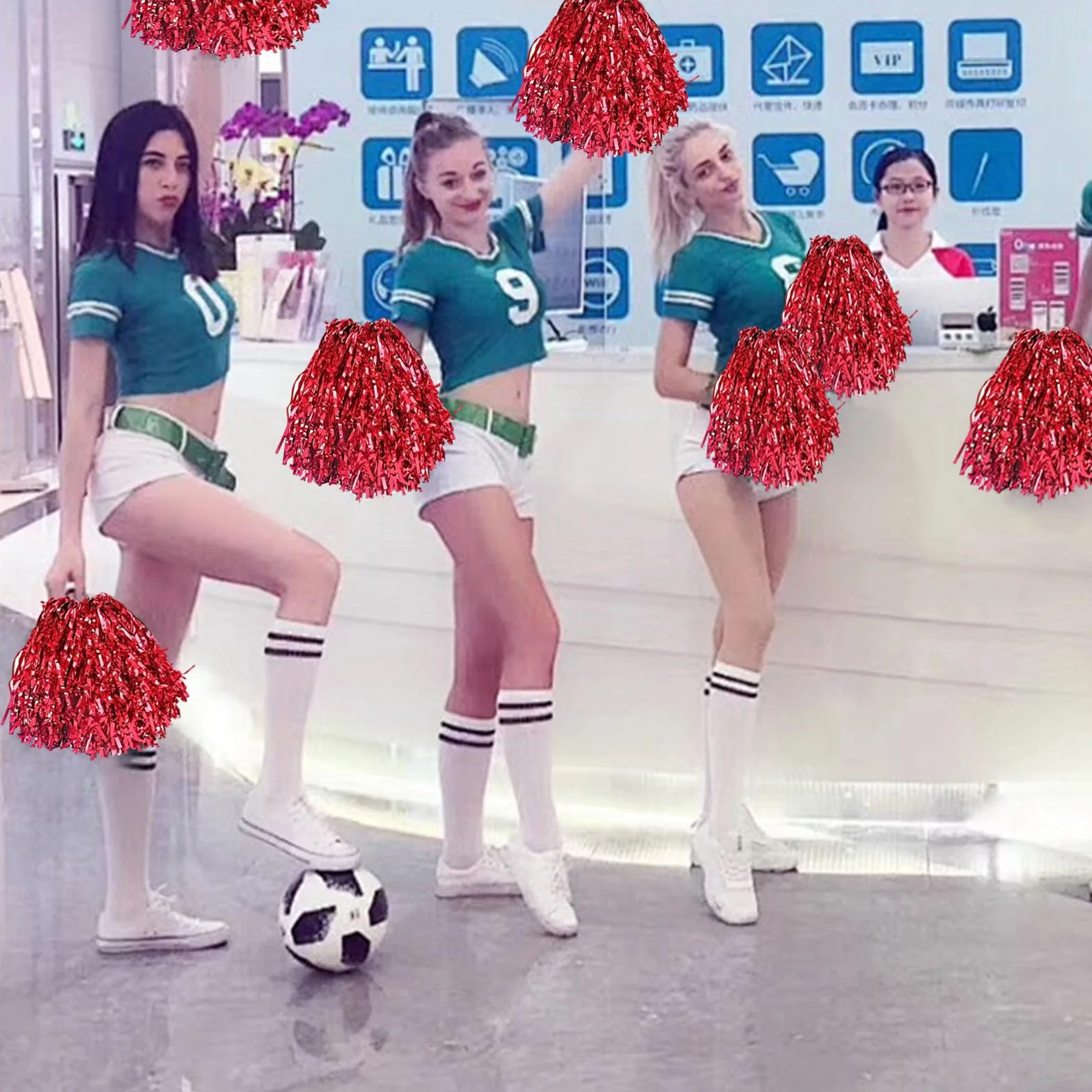 Pompones de Animadora de Plástico Azules para Competición Deportiva (Rojo)